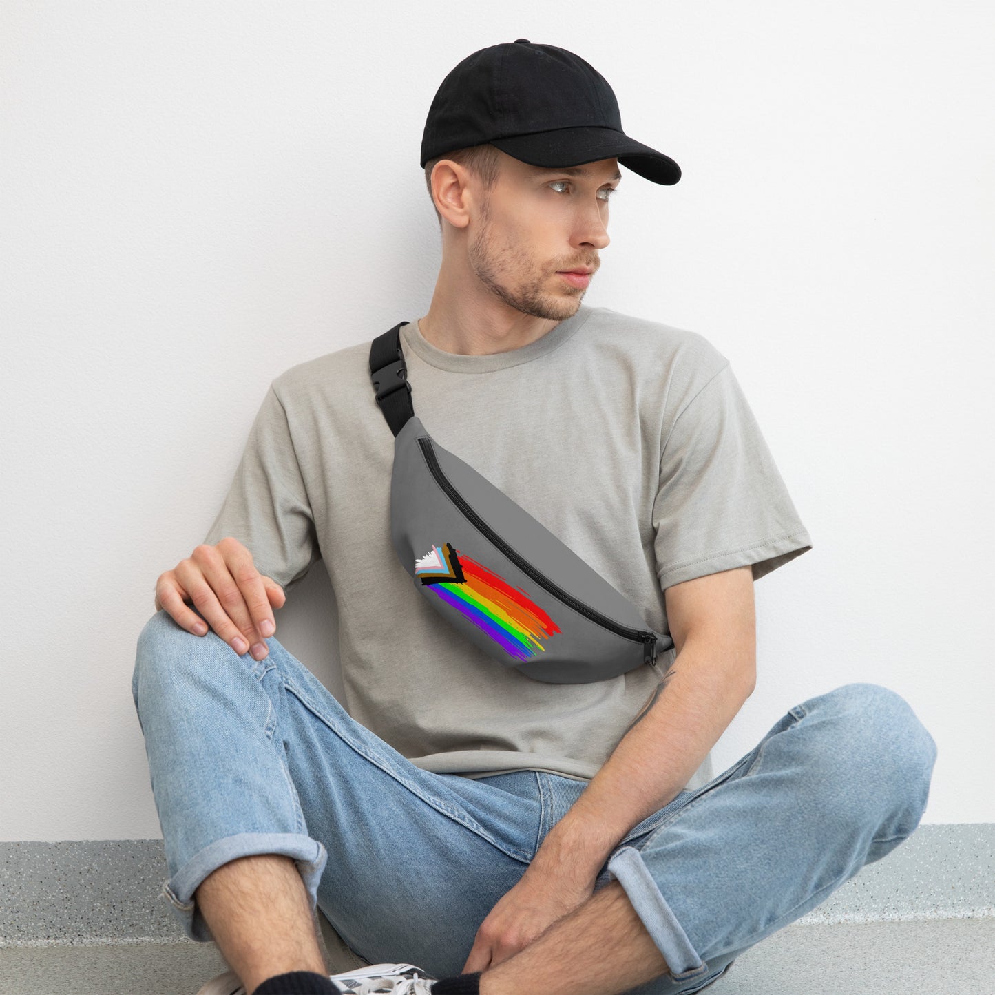 LGBTQ Pride Crossbody Fanny Pack - Progress Paint lgbtq-pride-crossbody-fanny-pack-progress-paint-lifestyle Fanny Pack