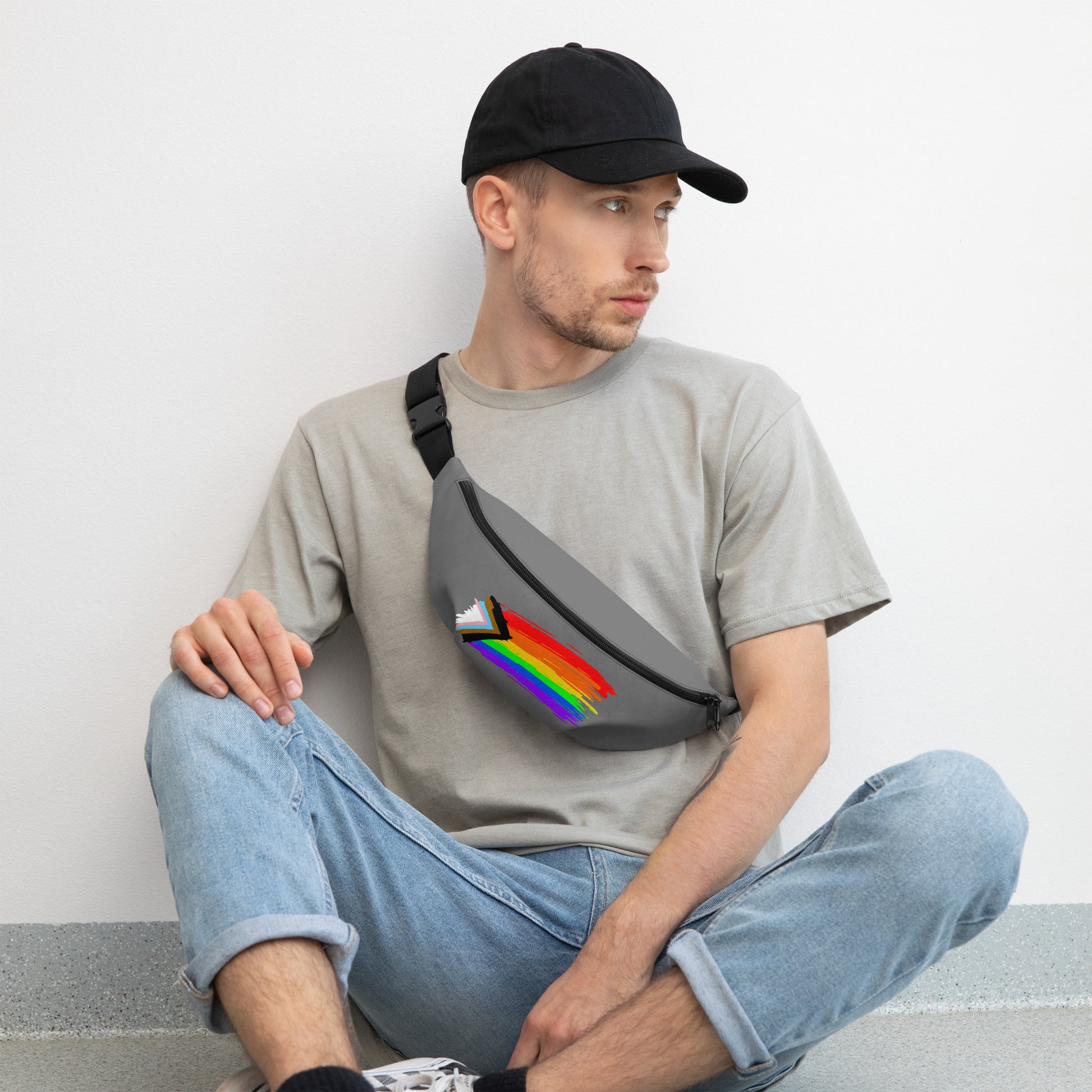 LGBTQ Pride Crossbody Fanny Pack - Progress Paint lgbtq-pride-crossbody-fanny-pack-progress-paint-lifestyle Fanny Pack