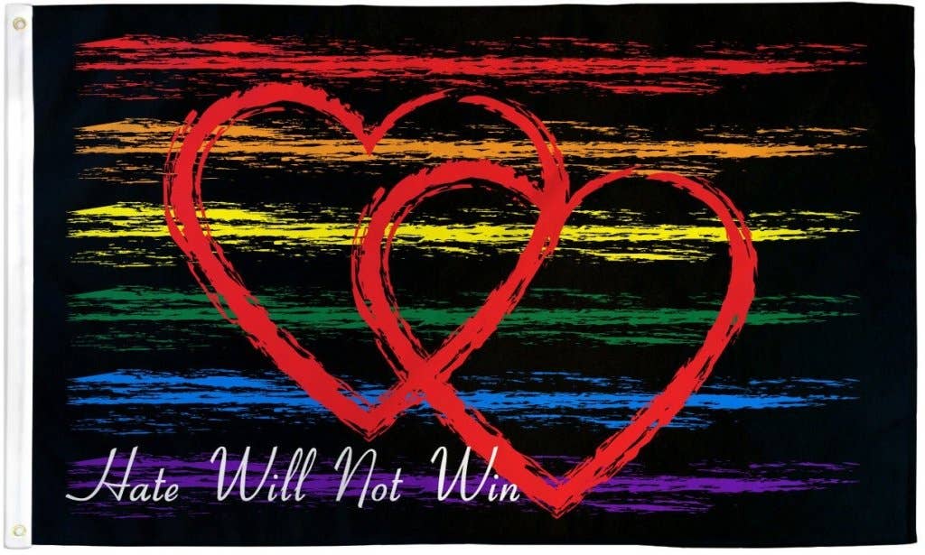 LGBTQ Pride Flag 3x5 - Hate Will Not Win lgbtq-pride-flag-3x5-hate-will-not-win-detail Flags