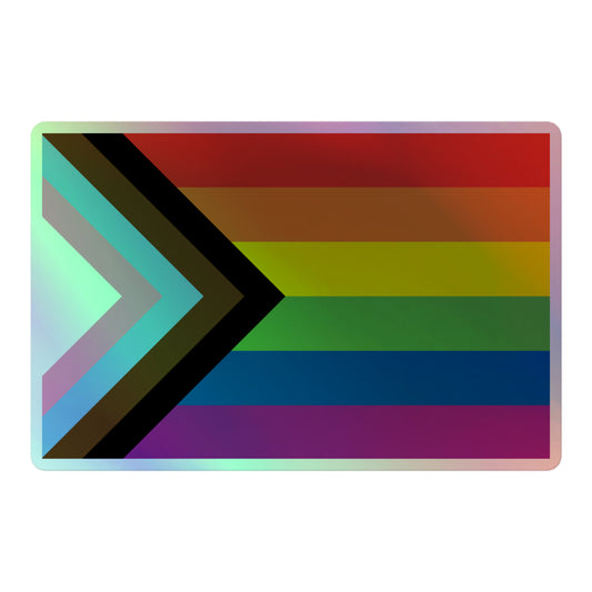 LGBTQ Pride Flag Holographic Sticker - Progress Pride Daniel Quasar 5.5″ Pride lgbtq-pride-flag-holographic-sticker-progress-pride-daniel-quasar-5in-front