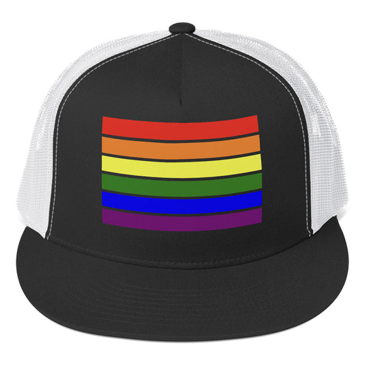LGBTQ Pride Flag Trucker Cap Black White Pride lgbtq-pride-flag-trucker-cap-hat-black-white-front