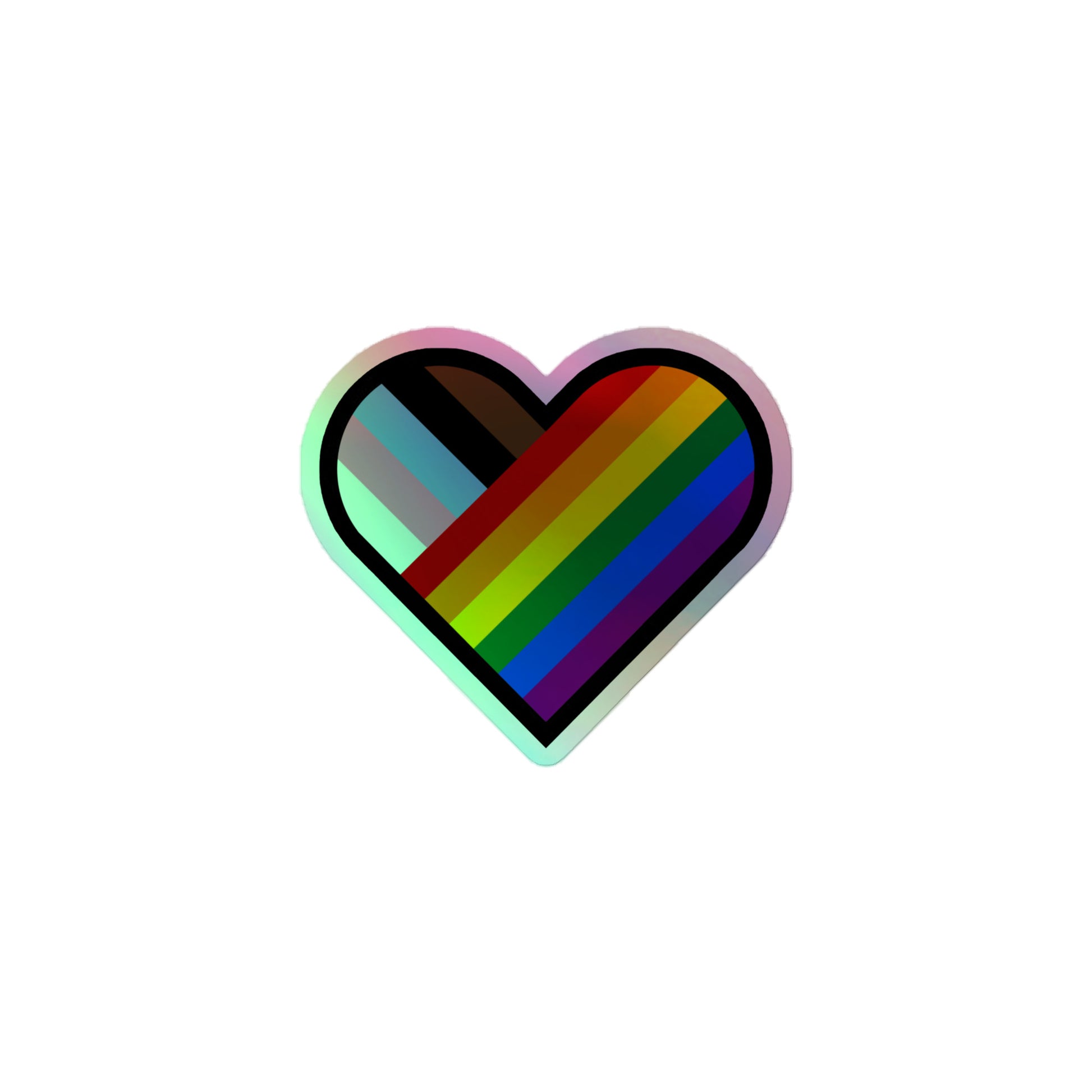 LGBTQ Pride Holographic Sticker - Progress Pride Heart 3″ Pride lgbtq-pride-holographic-sticker-progress-pride-heart-3in-front Holographic Sticker