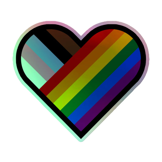 LGBTQ Pride Holographic Sticker - Progress Pride Heart 5.5″ Pride lgbtq-pride-holographic-sticker-progress-pride-heart-5.5in-front