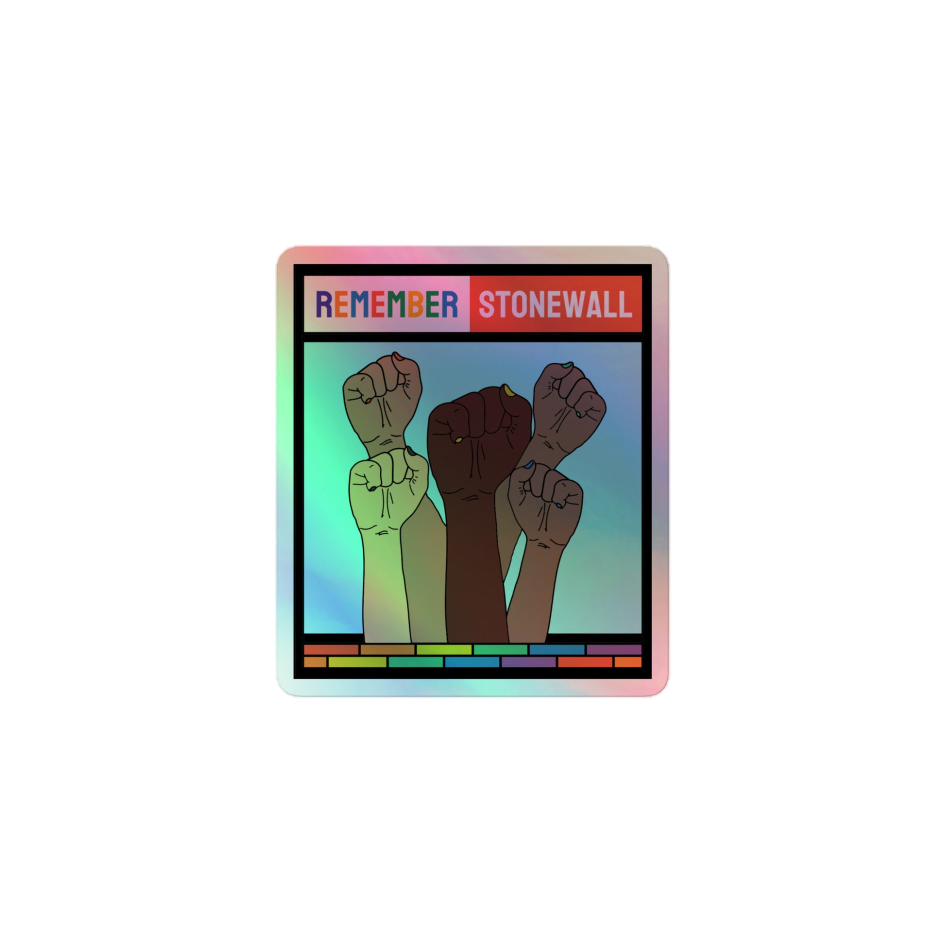 LGBTQ Pride Holographic Sticker - Remember Stonewall 3″ Pride lgbtq-pride-holographic-sticker-remember-stonewall-3in-front Holographic Sticker