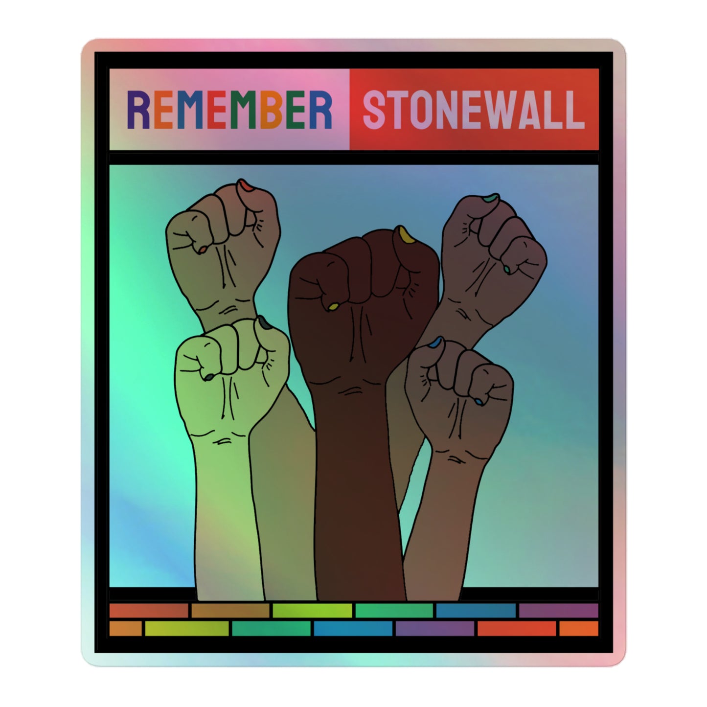 LGBTQ Pride Holographic Sticker - Remember Stonewall 5.5″ Pride lgbtq-pride-holographic-sticker-remember-stonewall-5in-front Holographic Sticker