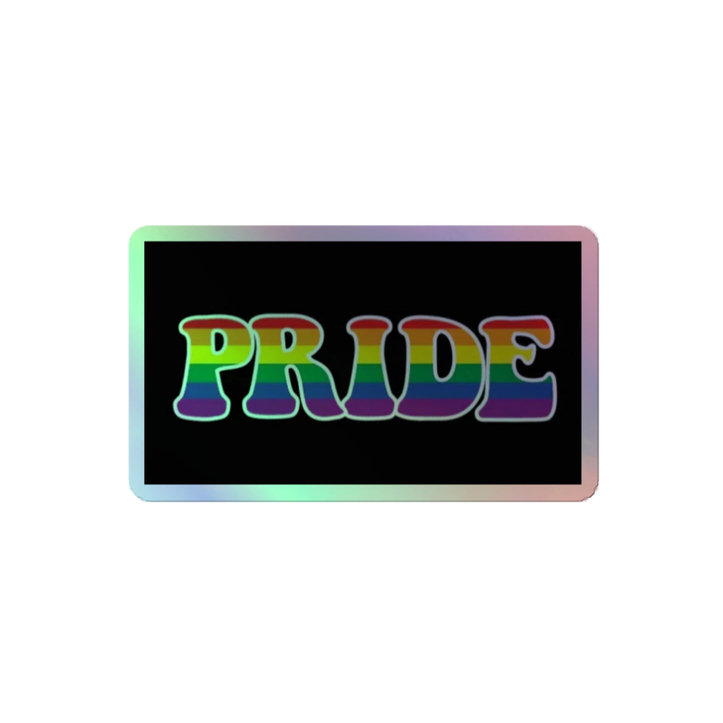 LGBTQ Pride Holographic Sticker - Pride 4″ Pride lgbtq-pride-holographic-sticker-with-word-pride-4in-front Holographic Sticker