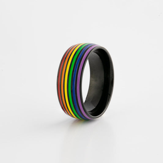 Black ring with lgbt rainbow stripes on a white background