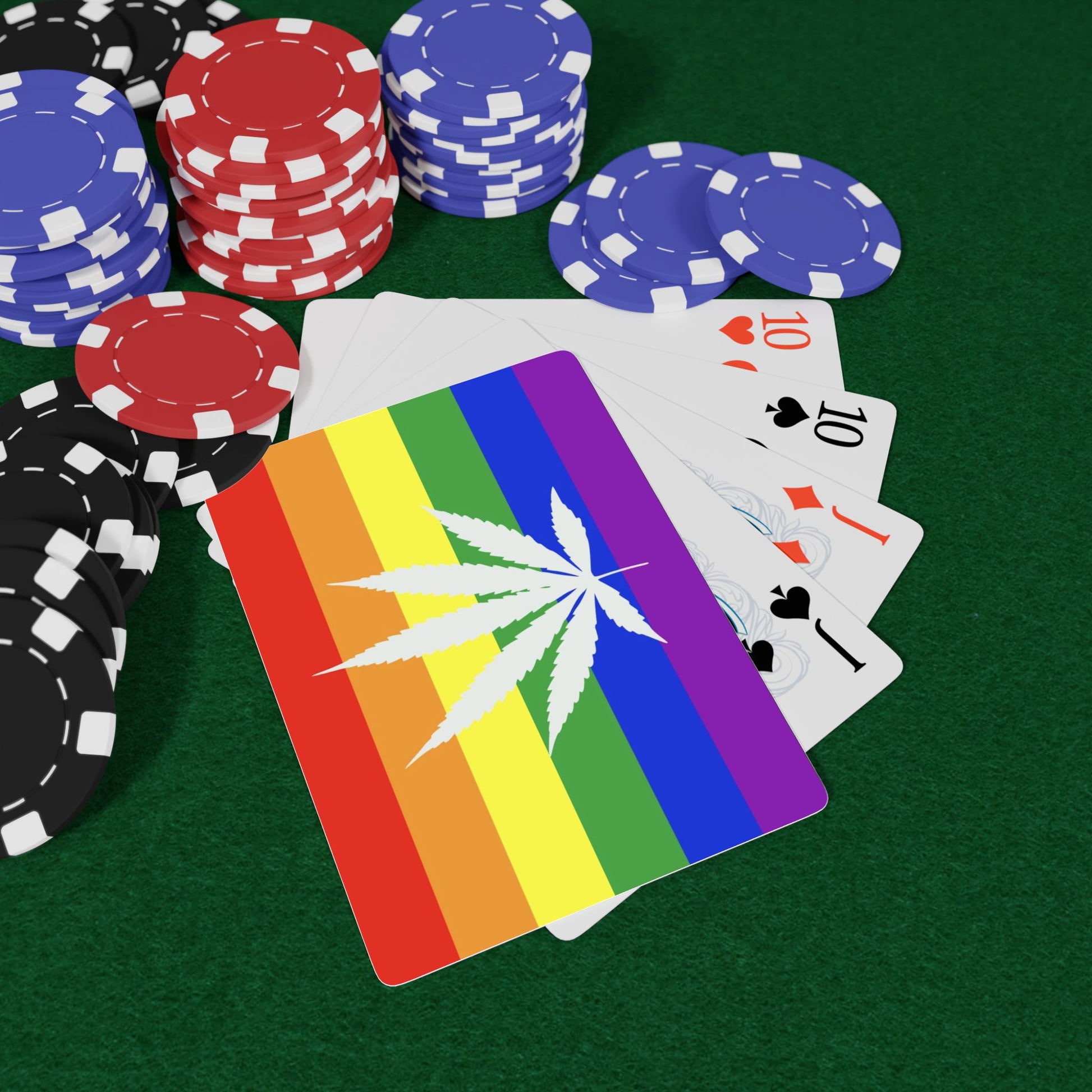LGBTQ Pride Rainbow Cannabis Poker Playing Cards Deck for Game Nights 2.5" x 3.5" Semi Glossy Pride lgbtq-pride-rainbow-cannabis-poker-playing-cards-deck-for-game-nights-with-chips