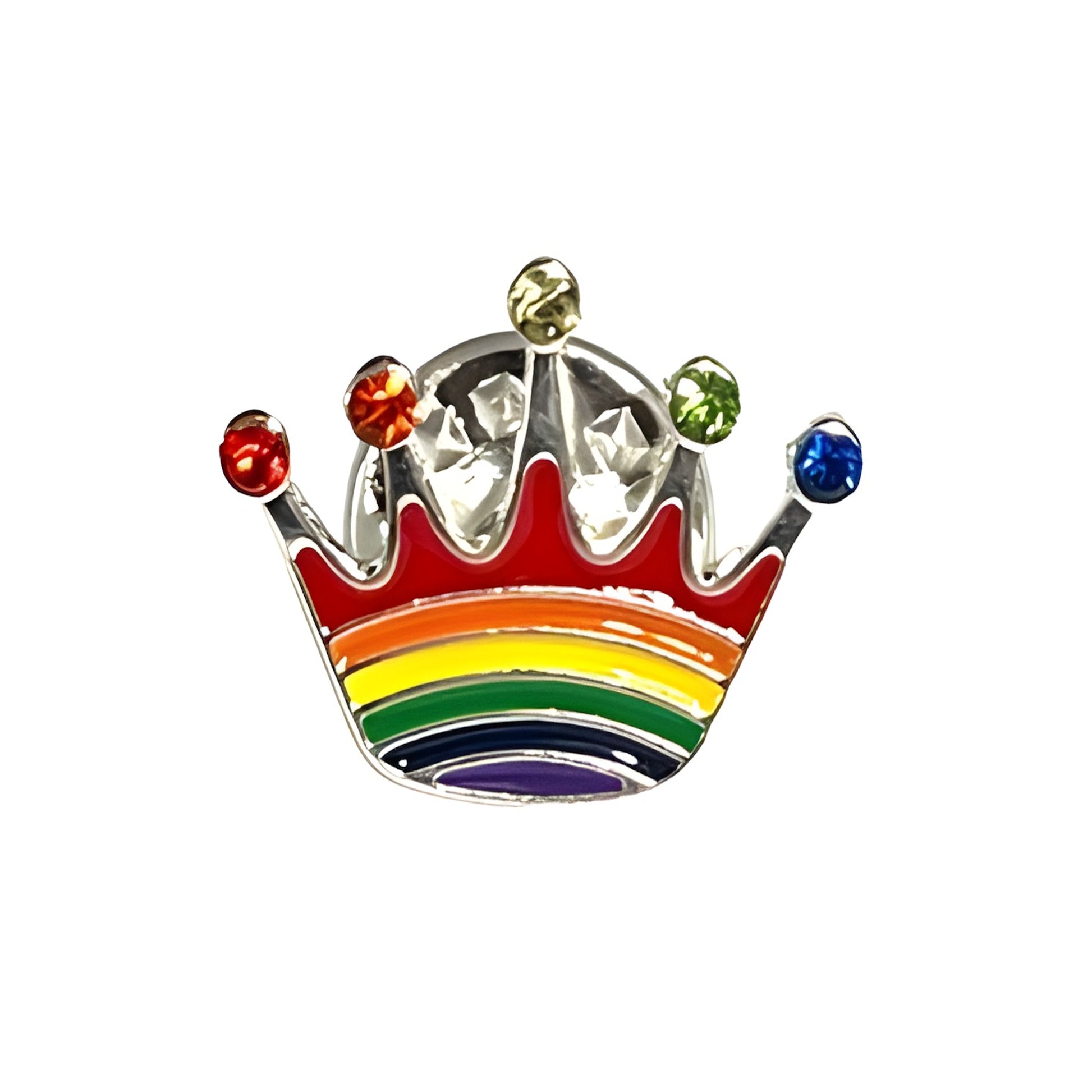 LGBT pride rainbow-colored crown with gemstones on a white background