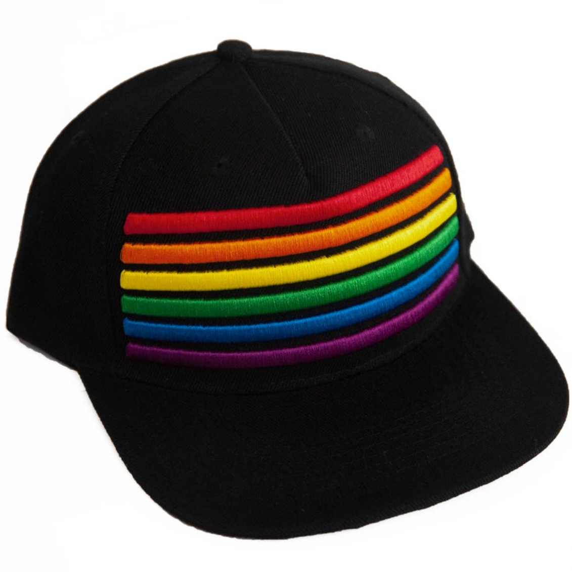Black cap with rainbow stripe on a white background