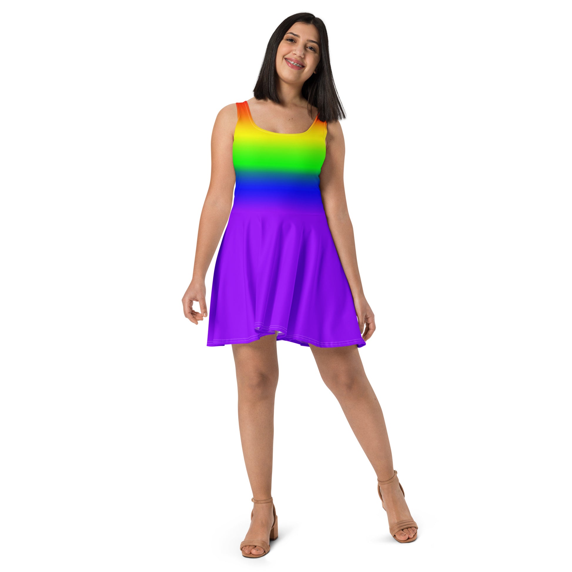 LGBTQ Pride Skater Dress lgbtq-pride-rainbow-skater-dress-front-lifestyle