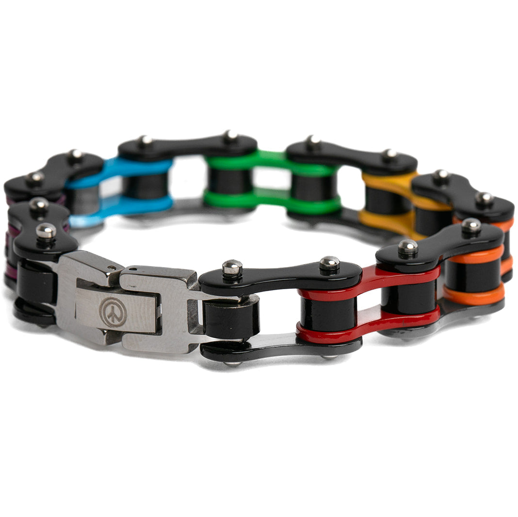LGBTQ Pride Rainbow Stainless Steel Bike Chain Bracelet