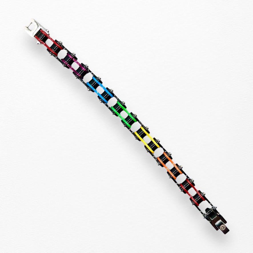 LGBTQ Pride Rainbow Stainless Steel Bike Chain Bracelet