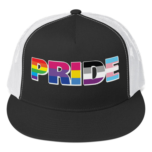 LGBTQ Pride Trucker Cap Black White Pride lgbtq-pride-trucker-cap-hat-black-white-front