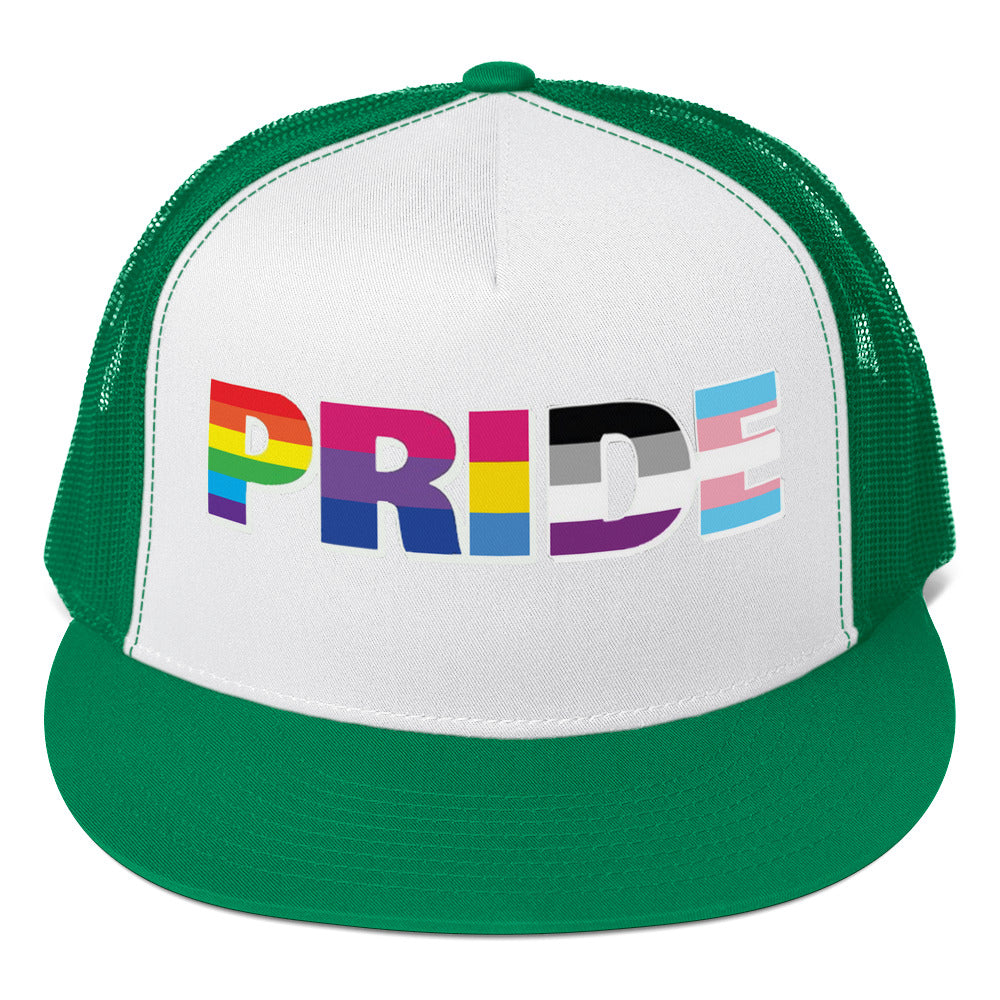 LGBTQ Pride Trucker Cap Kelly White Kelly Pride lgbtq-pride-trucker-cap-hat-green-white-kelly-front
