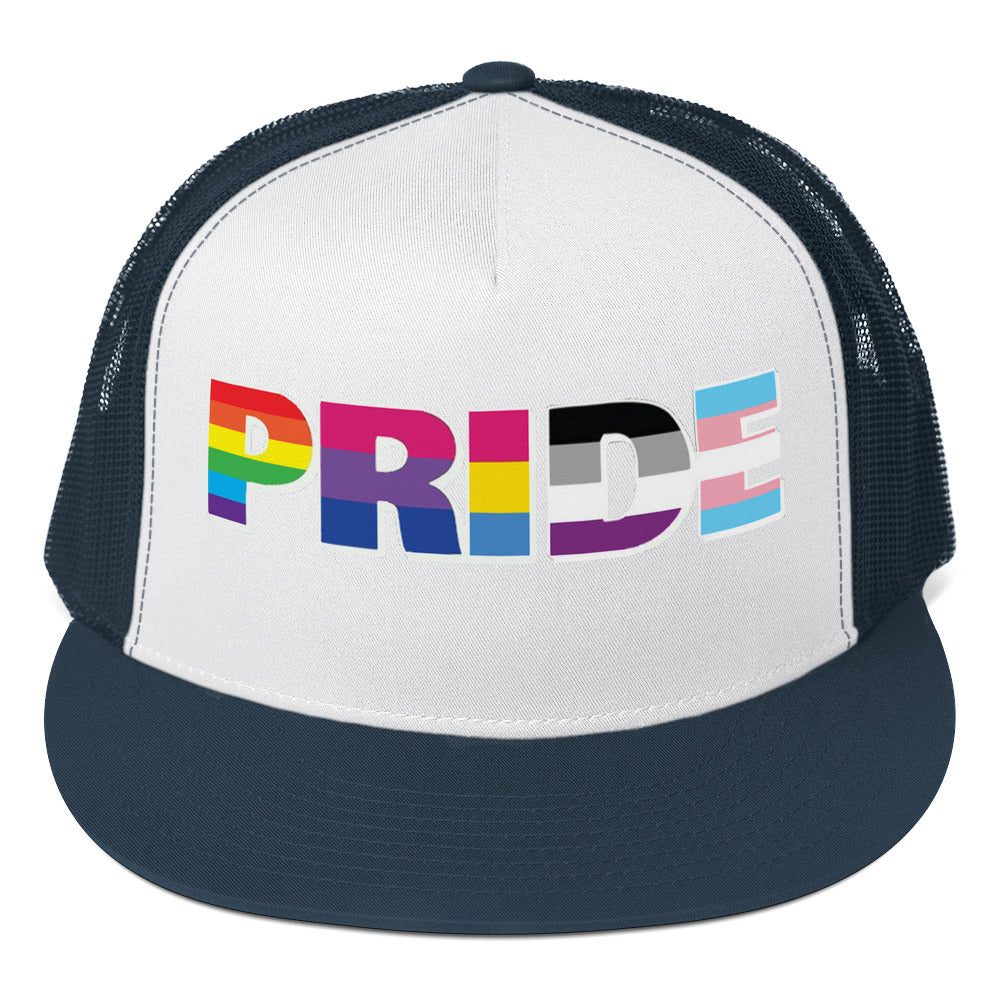 LGBTQ Pride Trucker Cap Navy White Navy Pride lgbtq-pride-trucker-cap-hat-navy-white-navy-front
