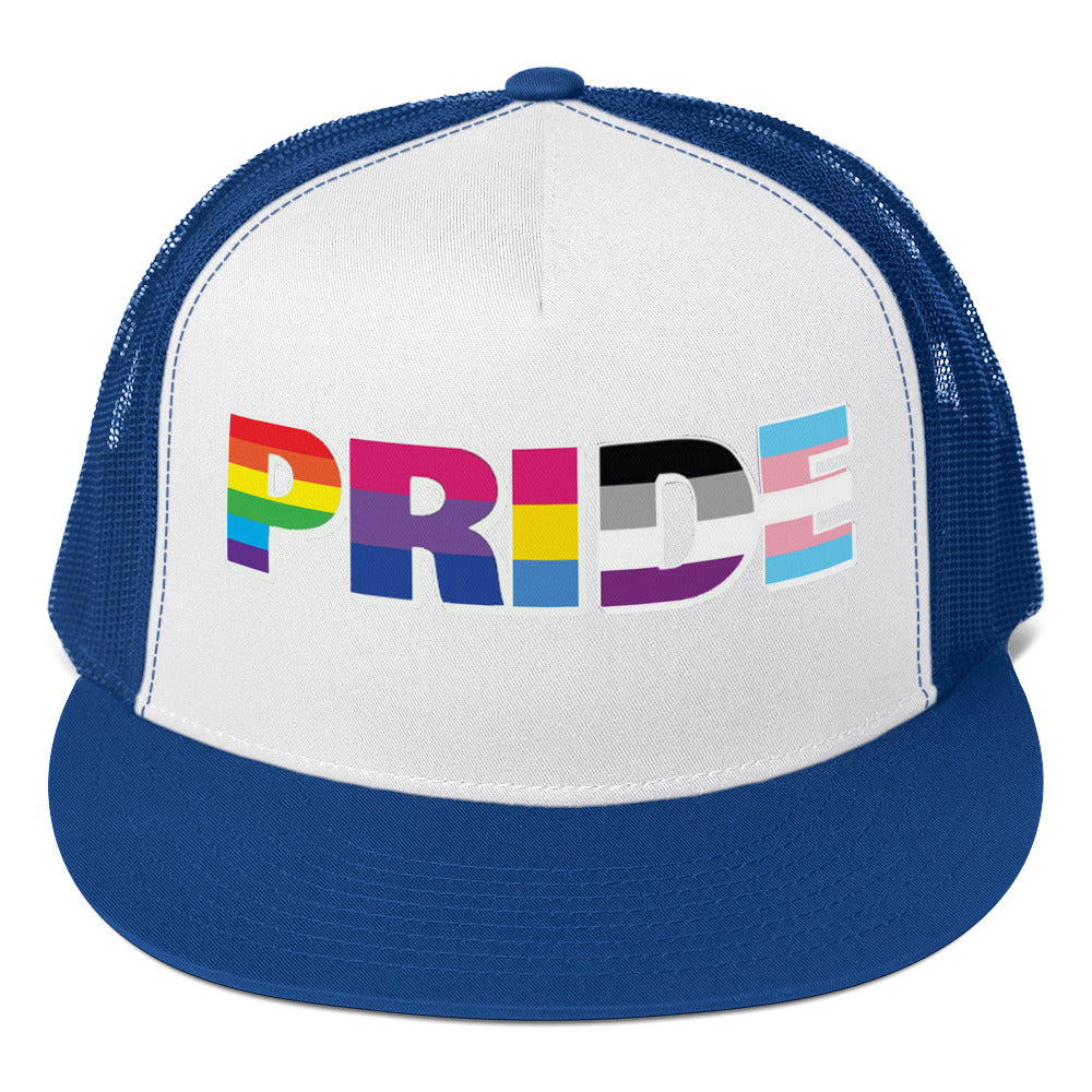 LGBTQ Pride Trucker Cap Royal White Royal Pride lgbtq-pride-trucker-cap-hat-royal-white-royal-front