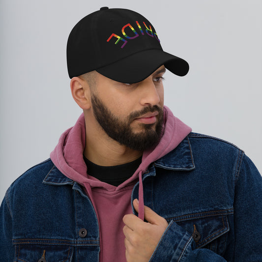 LGBTQ Pride Upside Down Embroidered Baseball Hat lgbtq-pride-upside-down-embroidered-baseball-hat-black-right-front-lifestyle Baseball Caps