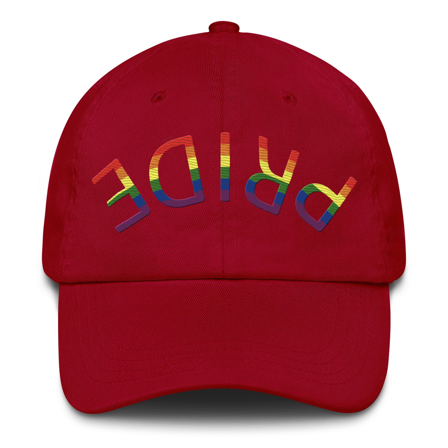 LGBTQ Pride Upside Down Embroidered Baseball Hat Cranberry Pride lgbtq-pride-upside-down-embroidered-baseball-hat-cranberry-red-front Baseball Caps