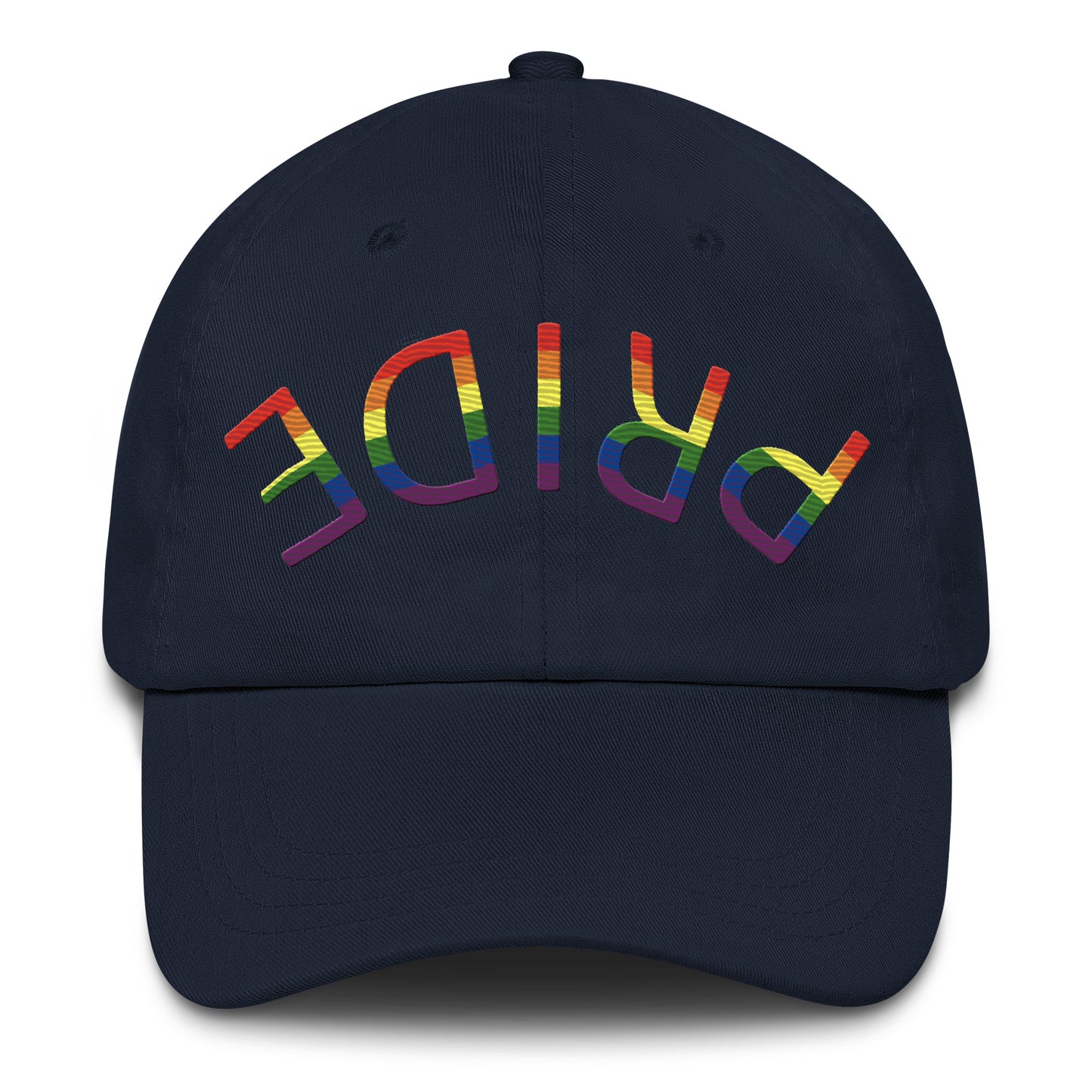 LGBTQ Pride Upside Down Embroidered Baseball Hat Navy Pride lgbtq-pride-upside-down-embroidered-baseball-hat-navy-front Baseball Caps