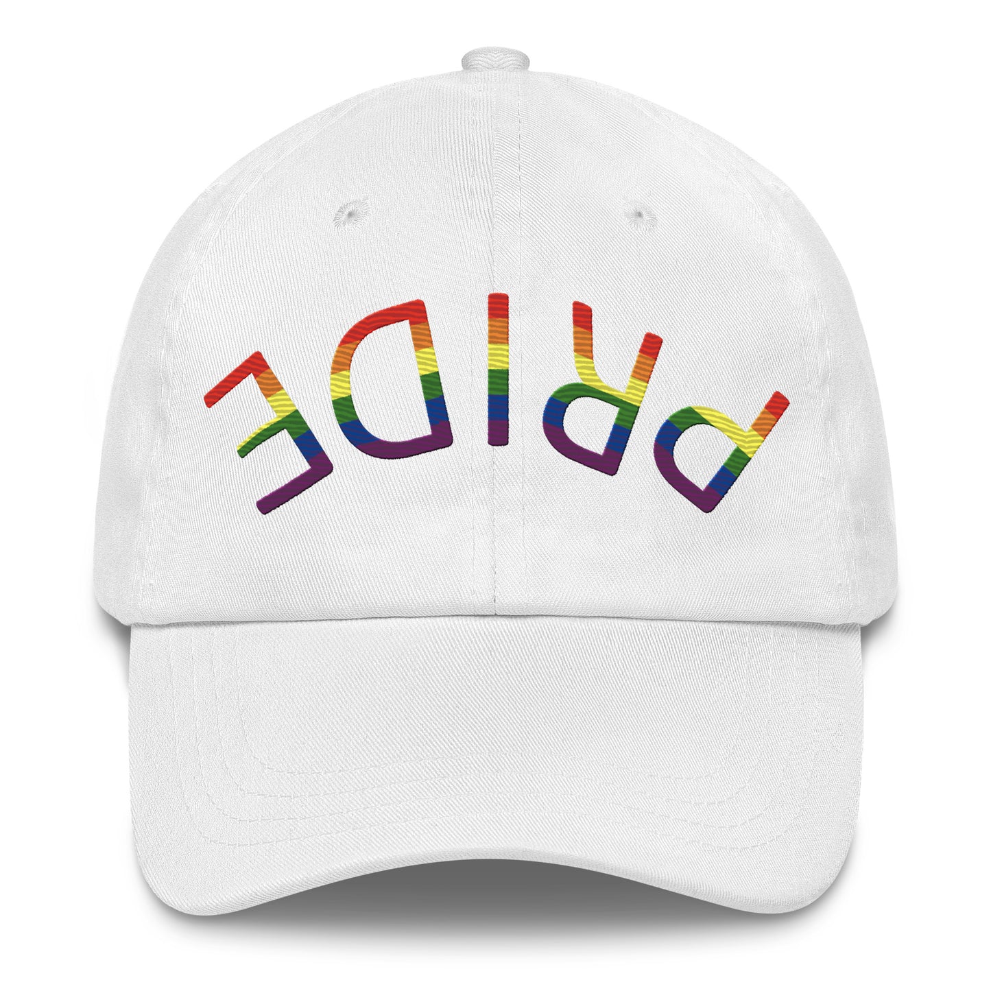 LGBTQ Pride Upside Down Embroidered Baseball Hat White Pride lgbtq-pride-upside-down-embroidered-baseball-hat-white-front Baseball Caps