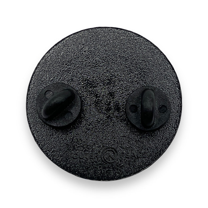 back of lapel pin with two knobs on a white background