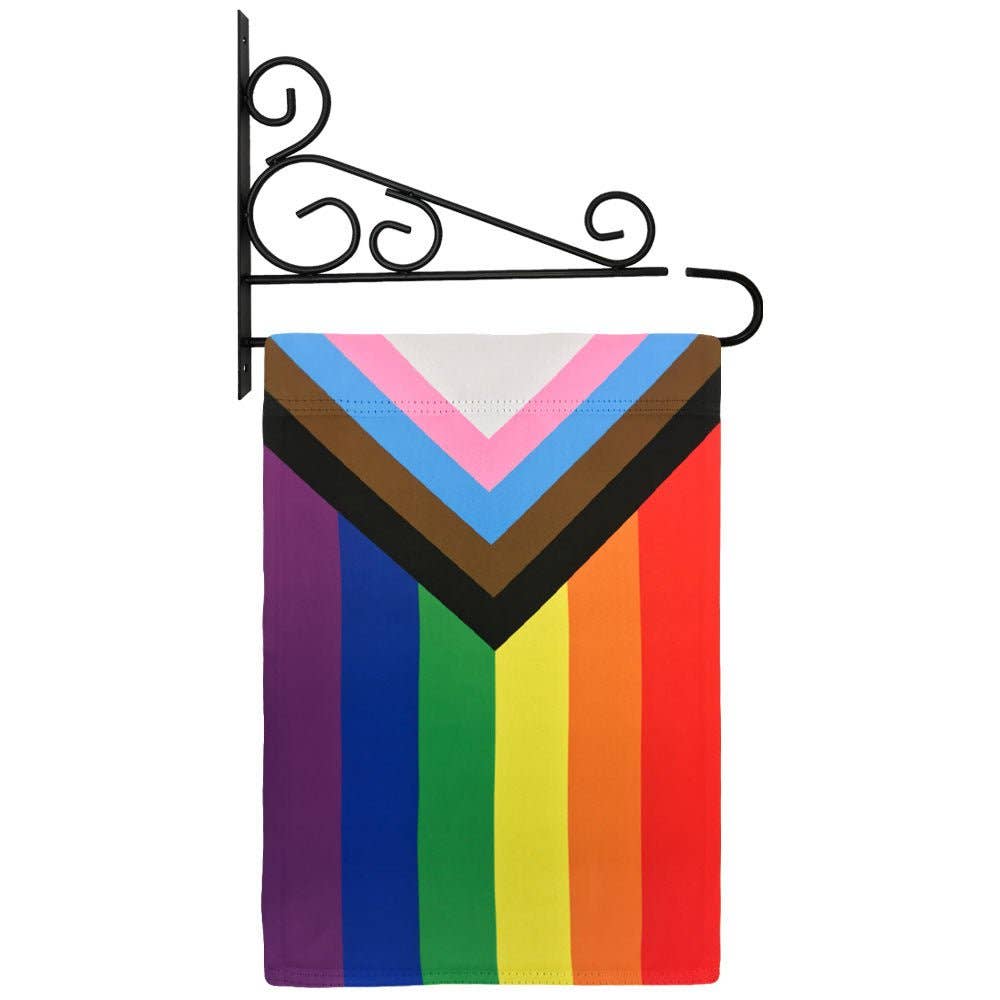 LGBTQ Progress Pride Garden Flag 12x18in Pride Flag with Wall Bracket lgbtq-progress-pride-garden-flag-12x18in-bracket Garden Flag