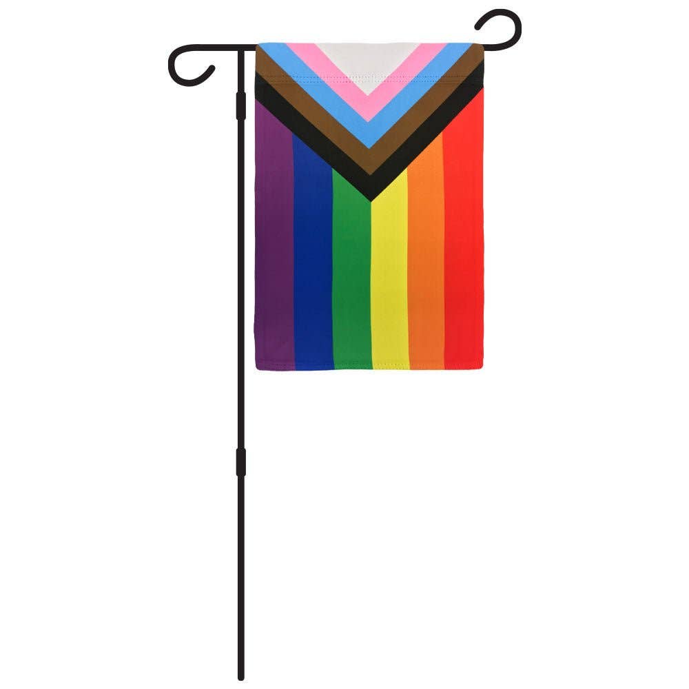 LGBTQ Progress Pride Garden Flag 12x18in Pride Flag with Garden Flag Pole lgbtq-progress-pride-garden-flag-12x18in-post Garden Flag