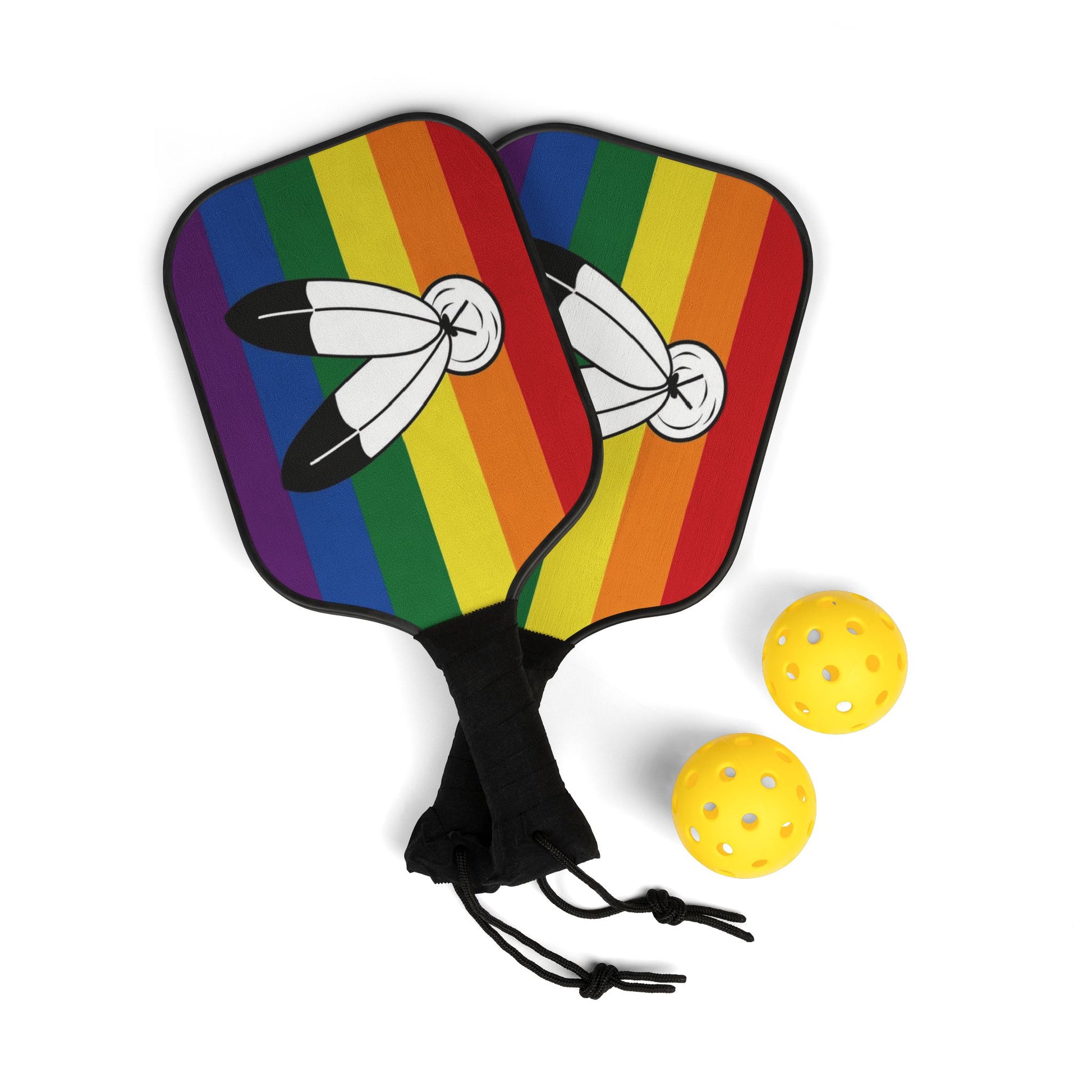 LGBTQ Two-Spirit Pride Pickleball Paddle Set with Balls lgbtq-two-spirit-pride-pickleball-paddle-set-with-balls-front