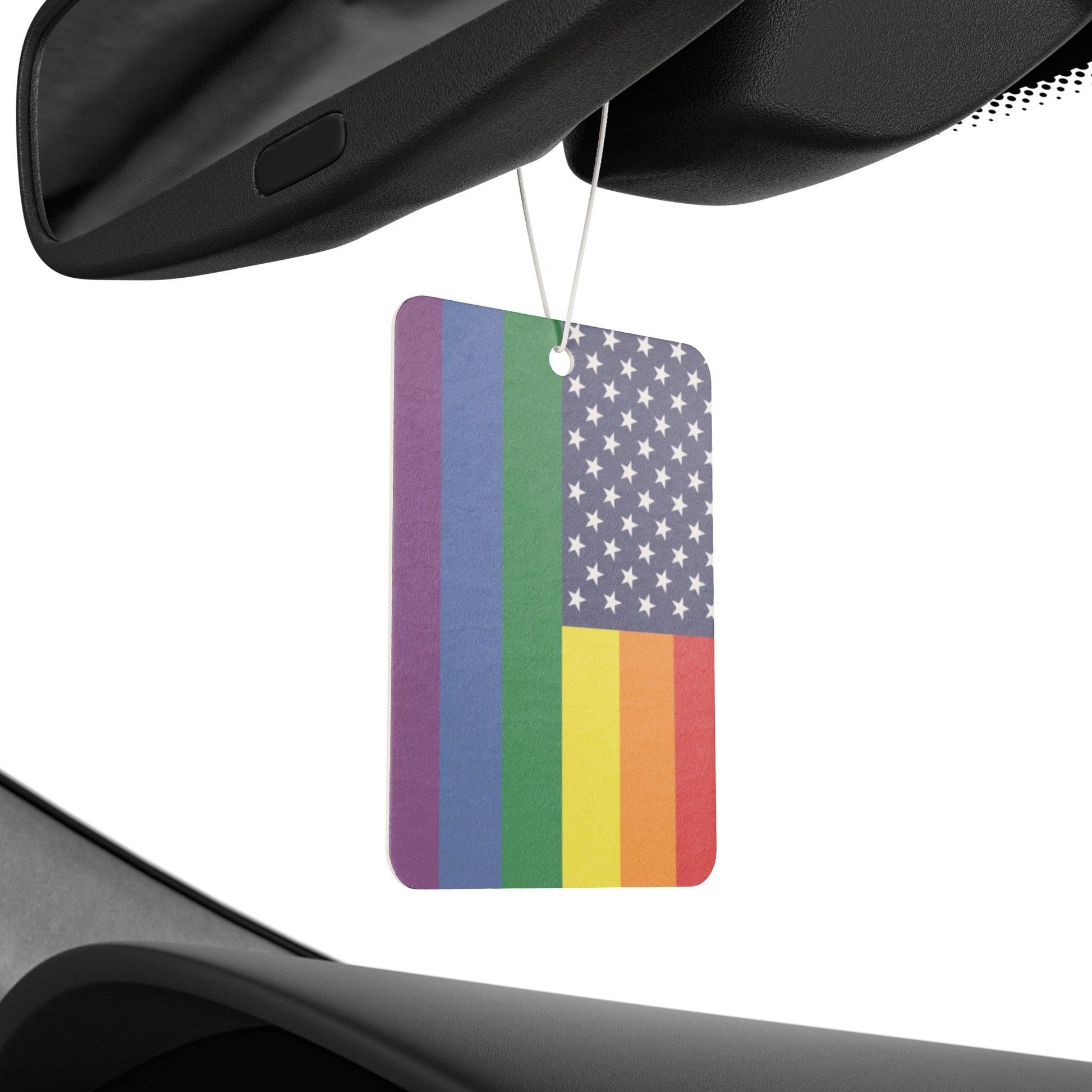 LGBTQ USA American Pride Flag Car Air Freshener lgbtq-usa-american-pride-flag-car-air-freshener-rearview-mirror