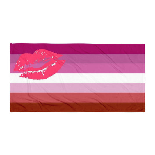 Lipstick Lesbian Pride Flag Beach Blanket Towel 30x60 Multi Lesbian lipstick-lesbian-pride-flag-beach-blanket-towel-flat