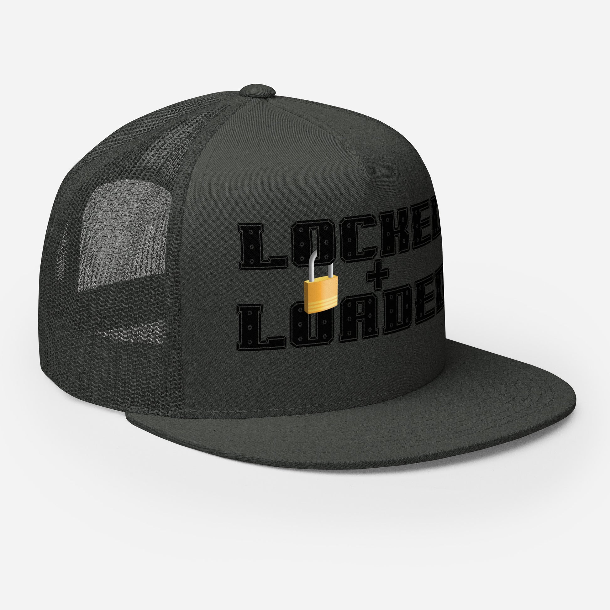 Locked and Loaded Trucker Cap locked-and-loaded-trucker-cap-hats-charcoal-right-front