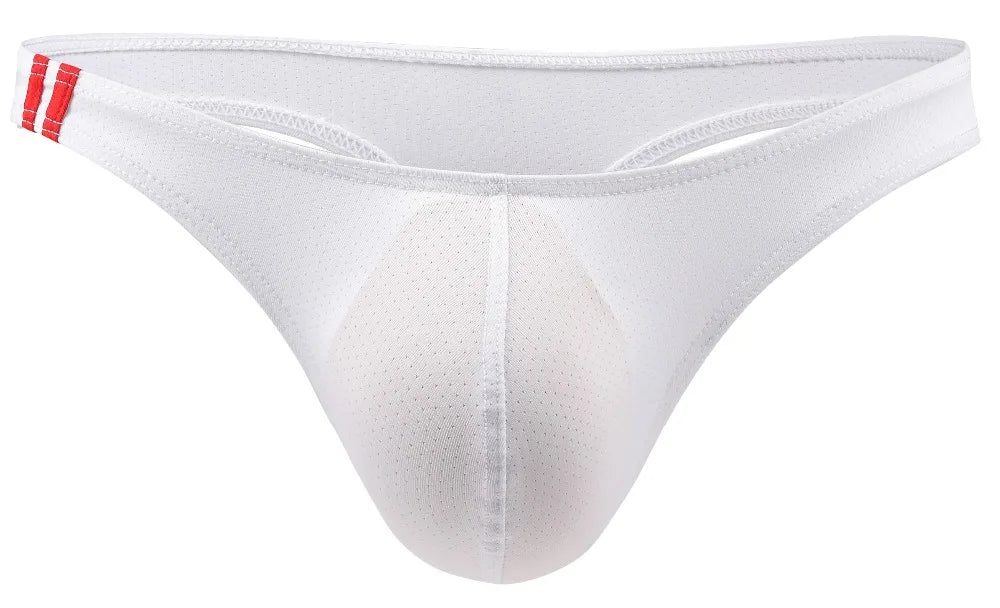 White men's underwear with red accents on a white background