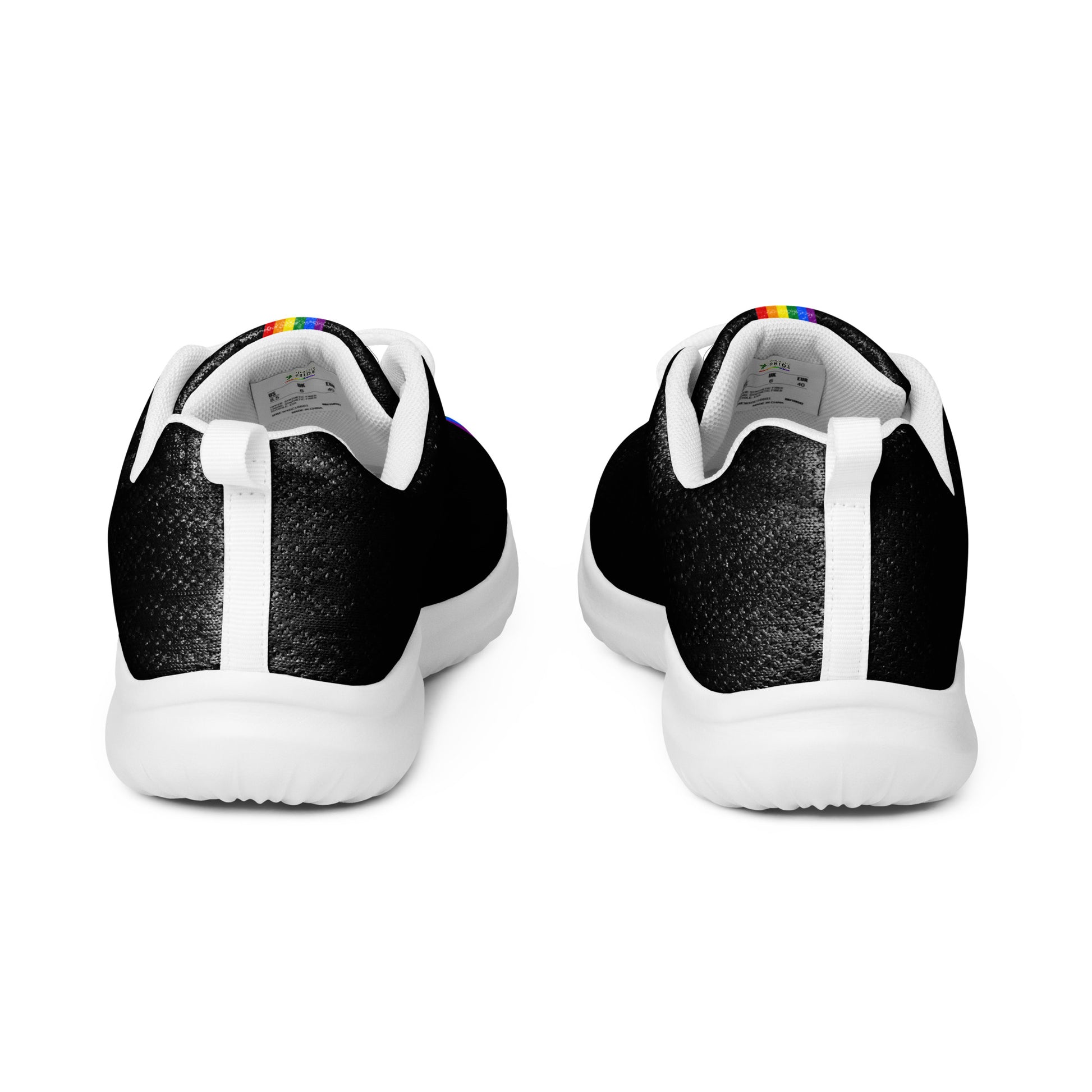 LGBTQ Pride Stripe Men’s Athletic Shoes mens-athletic-shoes-white-back-65860c9711337