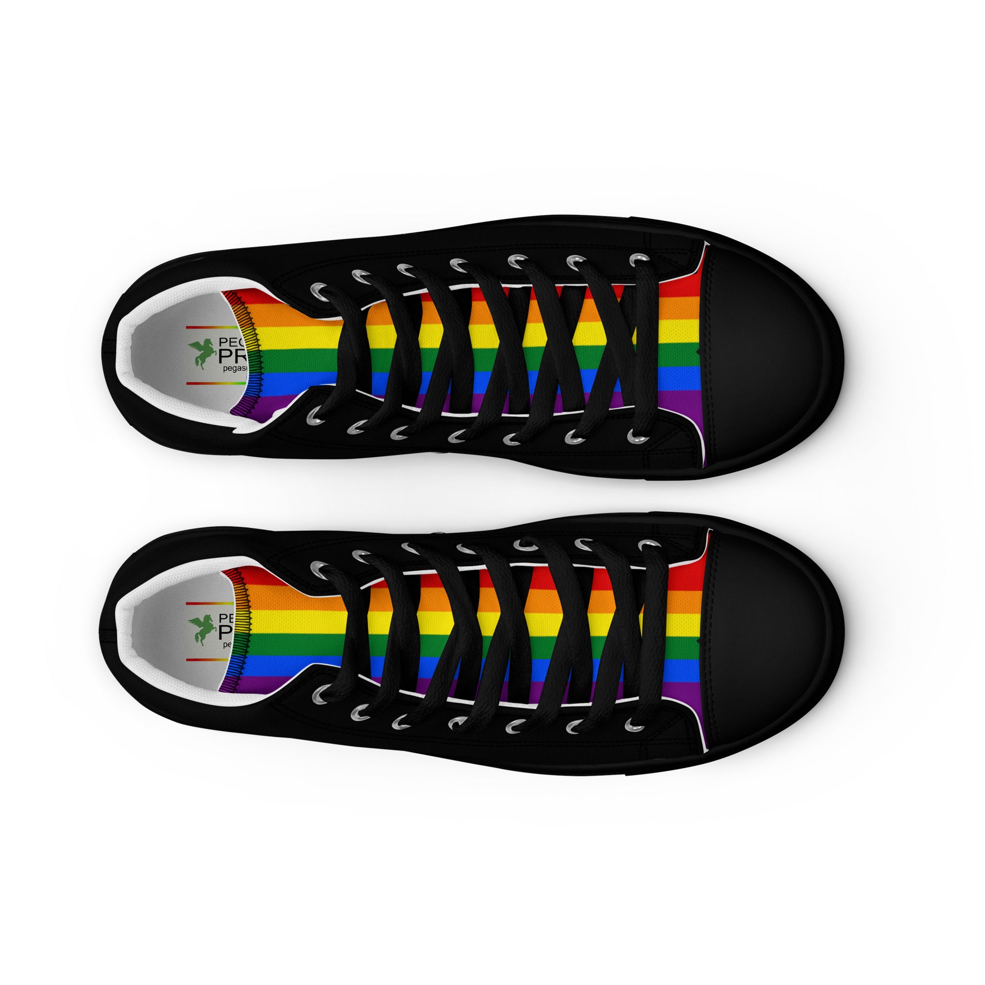 LGBTQ Pride Stripe Men’s High Top Canvas Athletic Shoes - Black mens-high-top-canvas-shoes-black-front-2-65860f0c99061