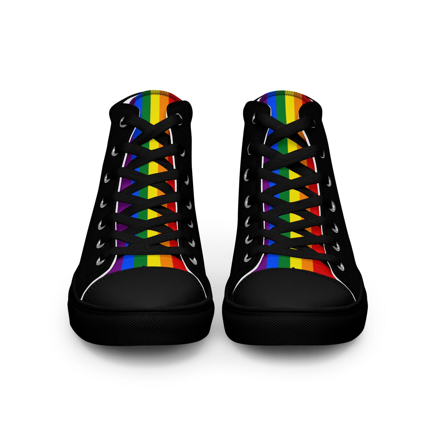 LGBTQ Pride Stripe Men’s High Top Canvas Athletic Shoes - Black Black Pride mens-high-top-canvas-shoes-black-front-65860f0c98fca