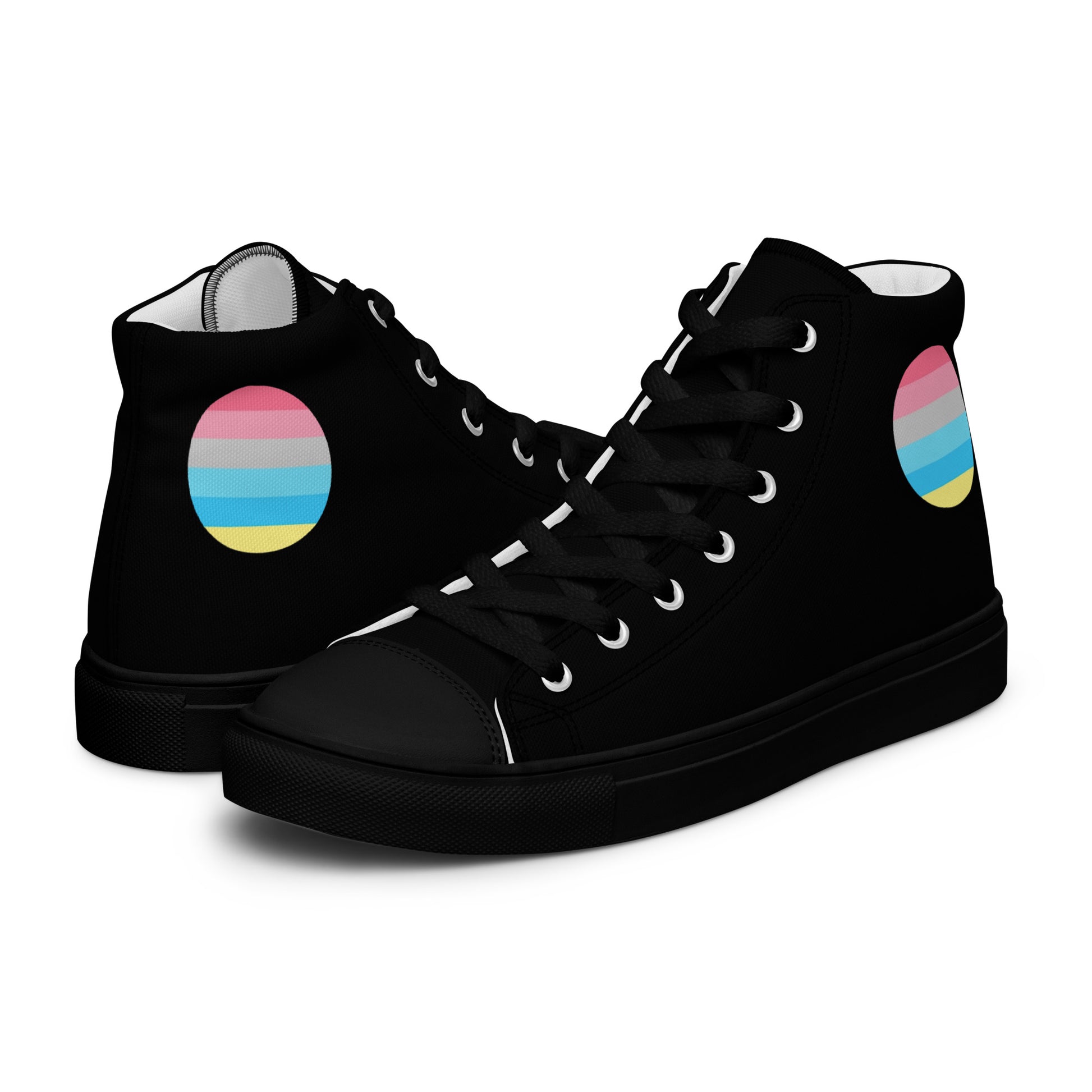 Genderflux Pride Men’s High Top Canvas Athletic Shoes Black Genderflux mens-high-top-canvas-shoes-black-left-657e62fa02397