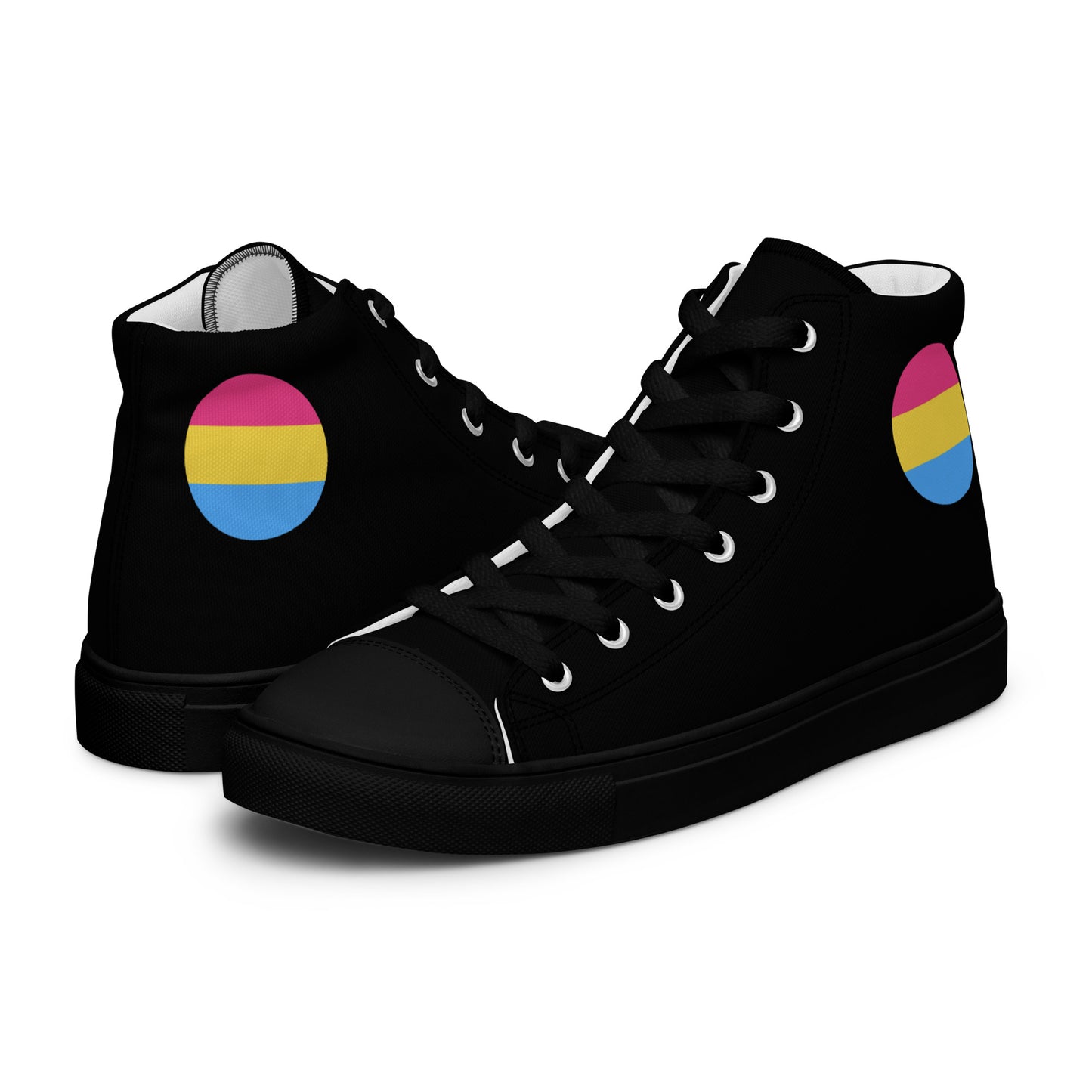 Pansexual Pan Pride Men’s High Top Canvas Athletic Shoes Black Pansexual mens-high-top-canvas-shoes-black-left-657e656be030b