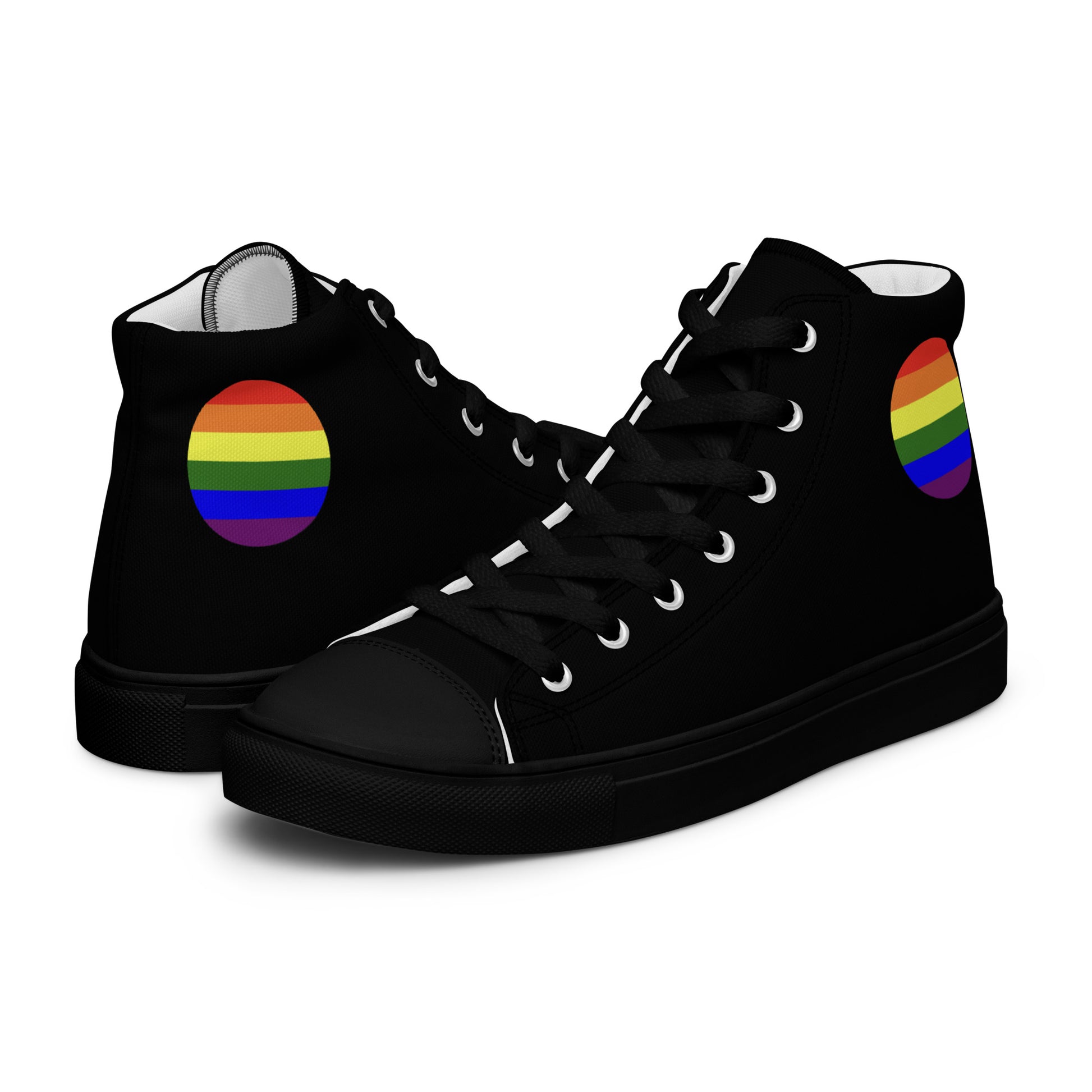 LGBTQ Pride Men’s High Top Canvas Athletic Shoes Black Pride mens-high-top-canvas-shoes-black-left-657e66a4af431