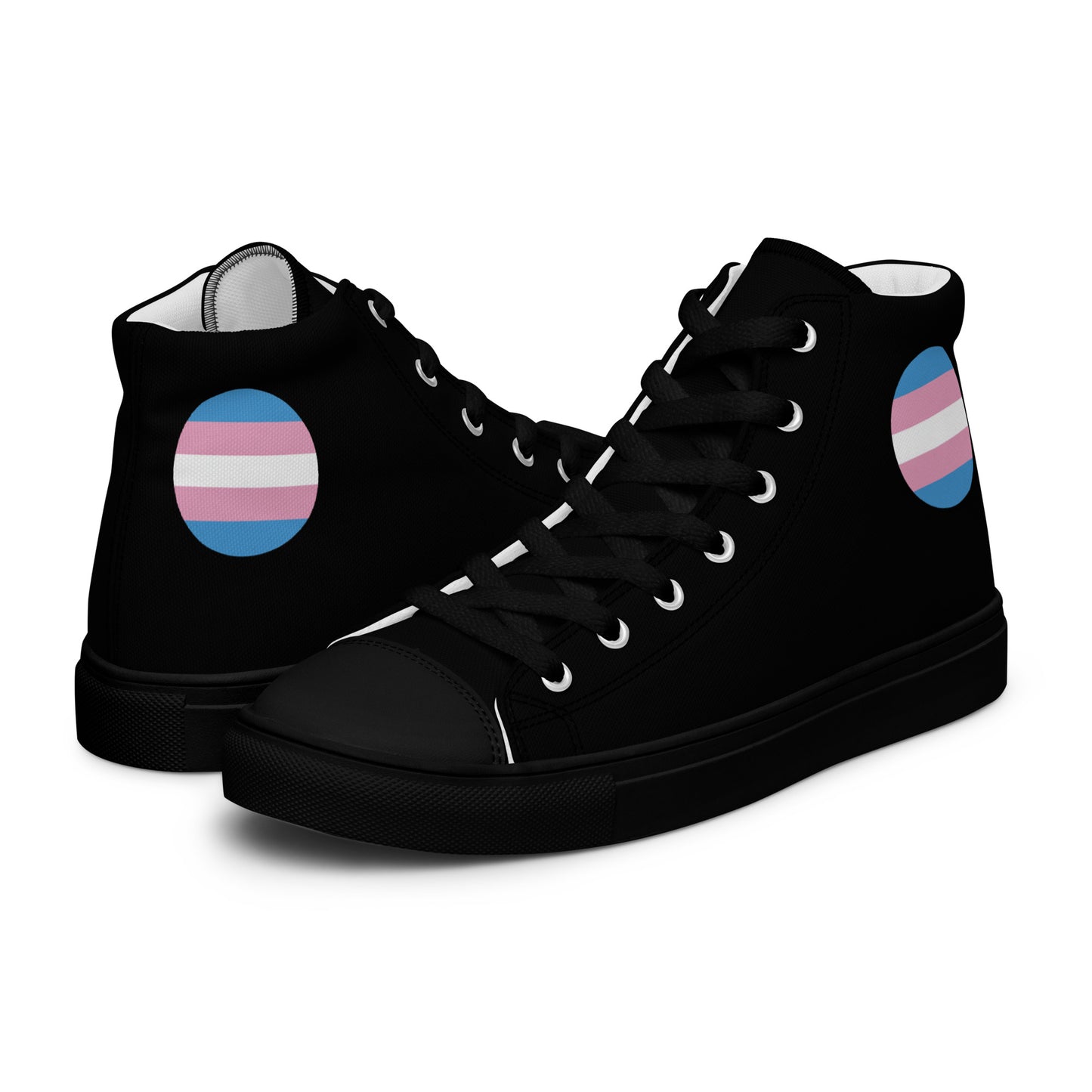 Transgender Trans Pride Men’s High Top Canvas Athletic Shoes Black Transgender mens-high-top-canvas-shoes-black-left-657e675c11b97