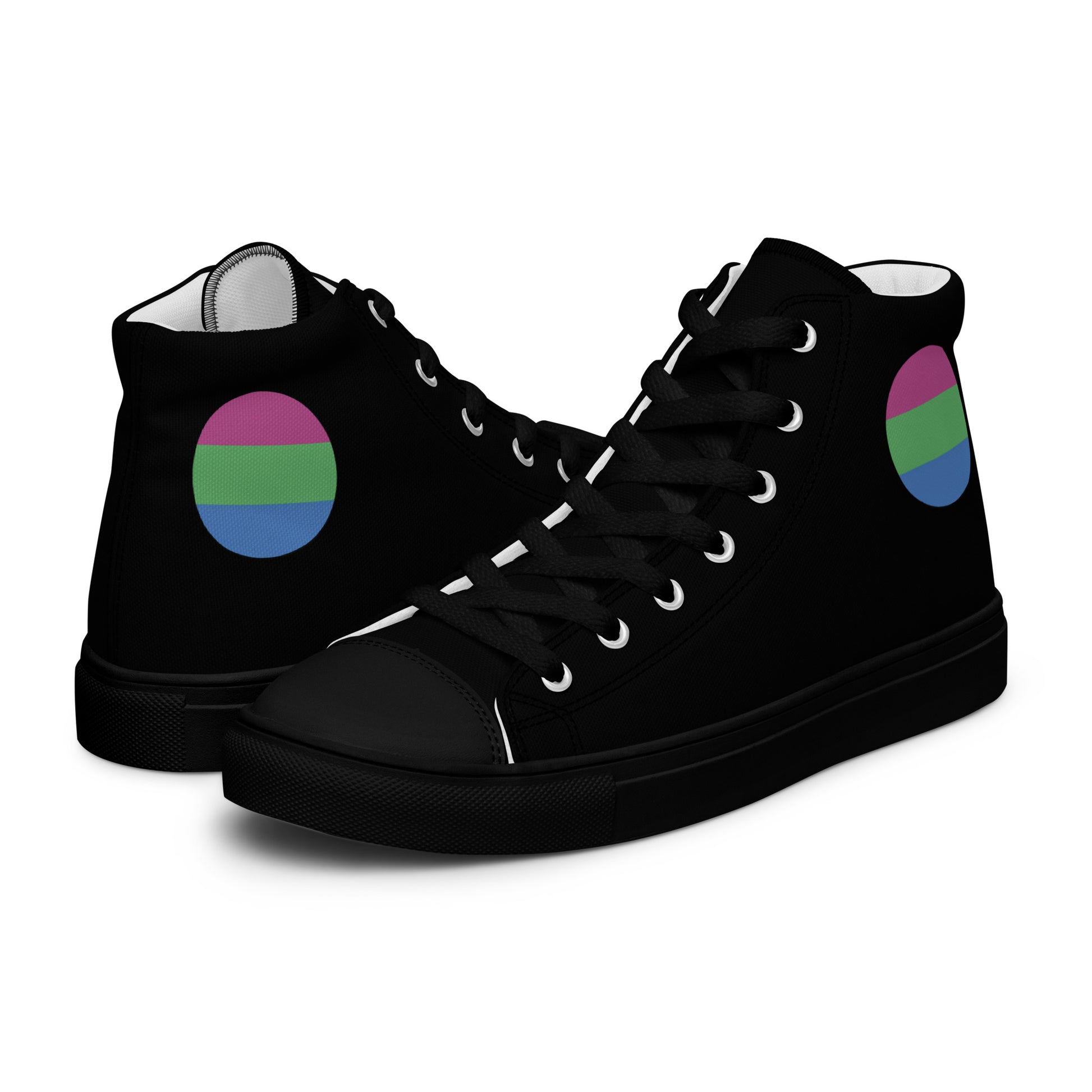 Polysexual Poly Pride Men’s High Top Canvas Athletic Shoes Black Polysexual mens-high-top-canvas-shoes-black-left-657e694d7acf0