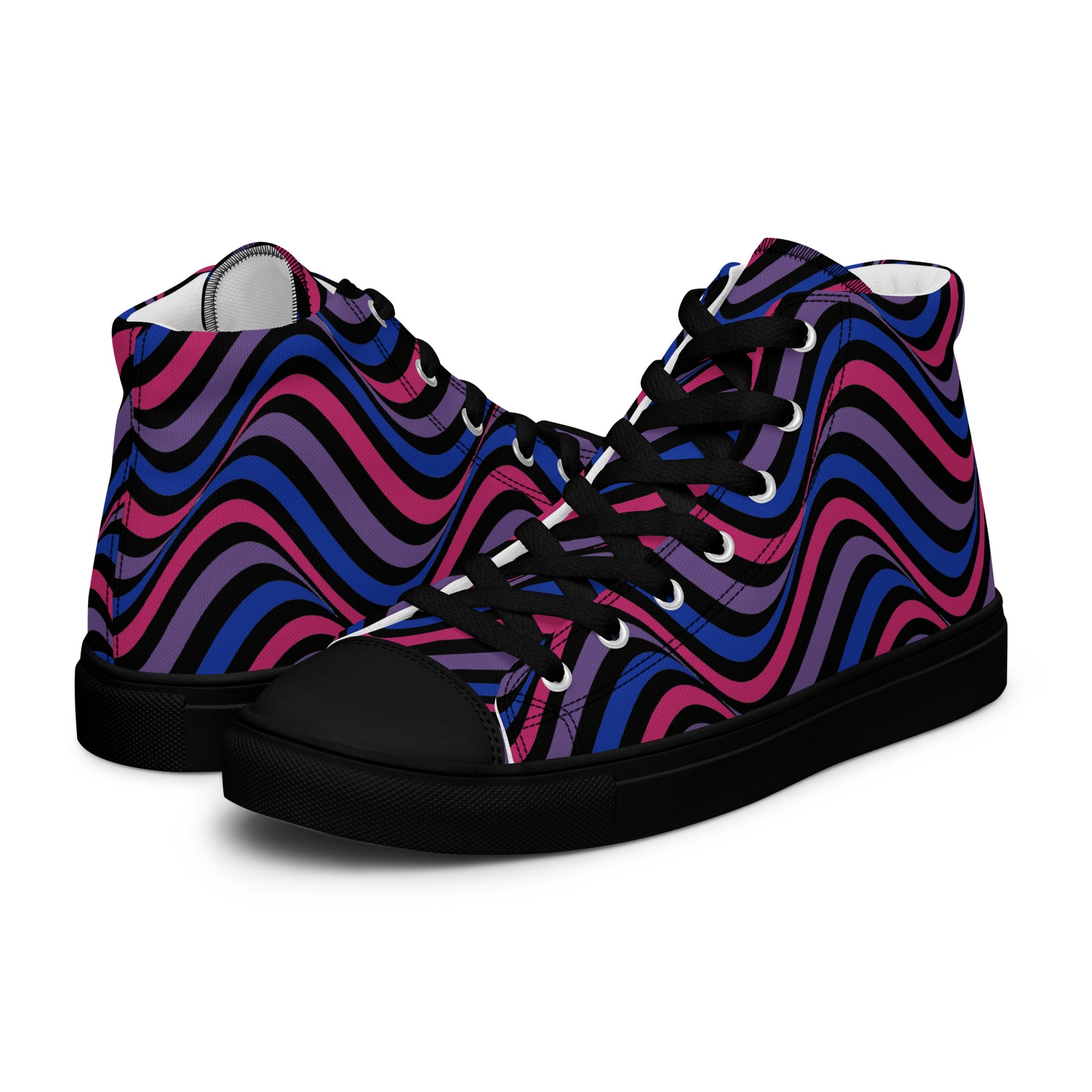 Bisexual Bi Wavey Men’s High Top Canvas Athletic Shoes Black Bisexual mens-high-top-canvas-shoes-black-left-657e72801806e