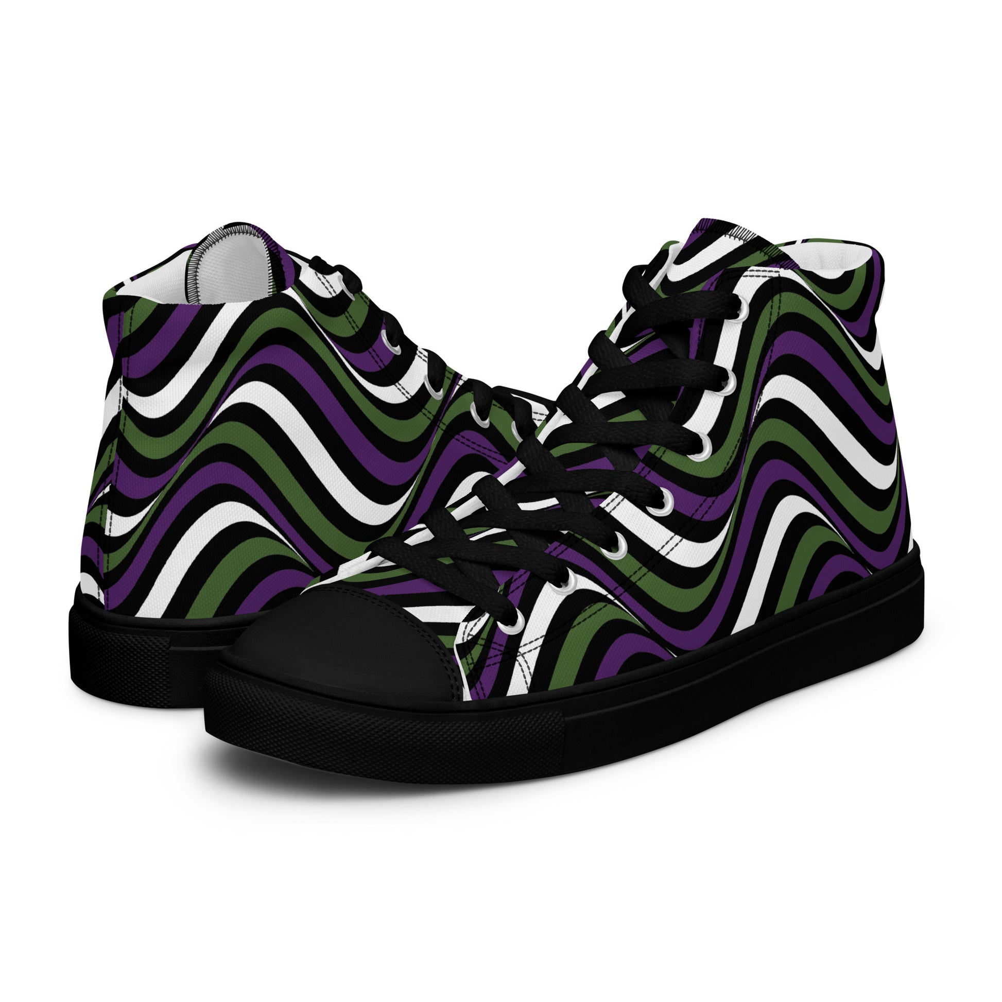 Genderqueer Wavey Men’s High Top Canvas Athletic Shoes Black Genderqueer mens-high-top-canvas-shoes-black-left-657e7adcca4d8