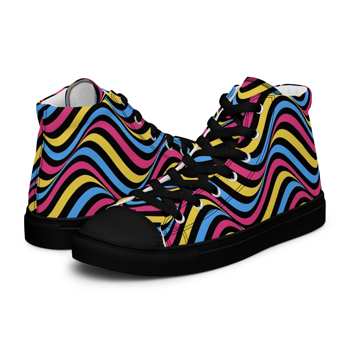 Pansexual Pan Pride Wavey Men’s High Top Canvas Athletic Shoes Black Pansexual mens-high-top-canvas-shoes-black-left-657e7e6f3cce4