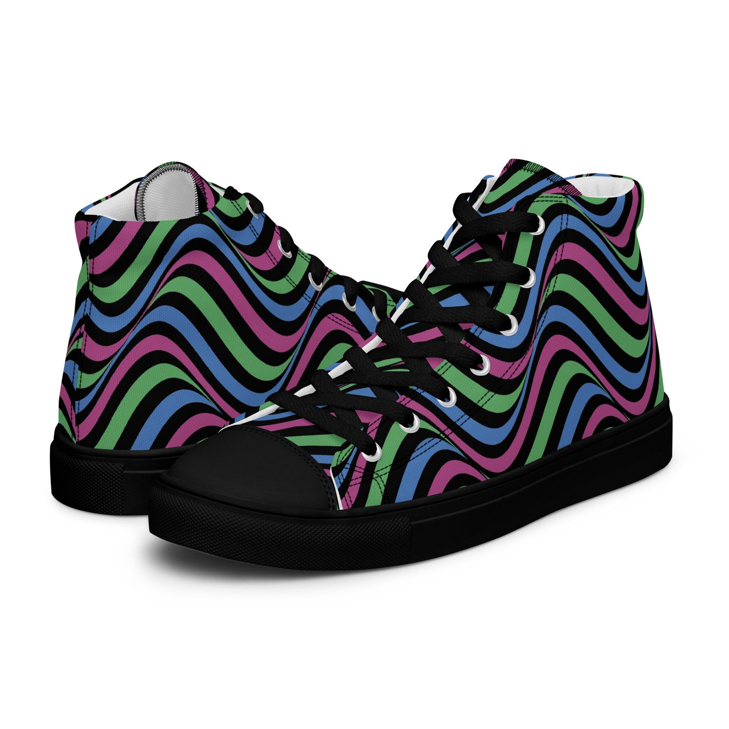 Polysexual Poly Pride Wavey Men’s High Top Canvas Athletic Shoes Black Polysexual mens-high-top-canvas-shoes-black-left-657e7f20528d6