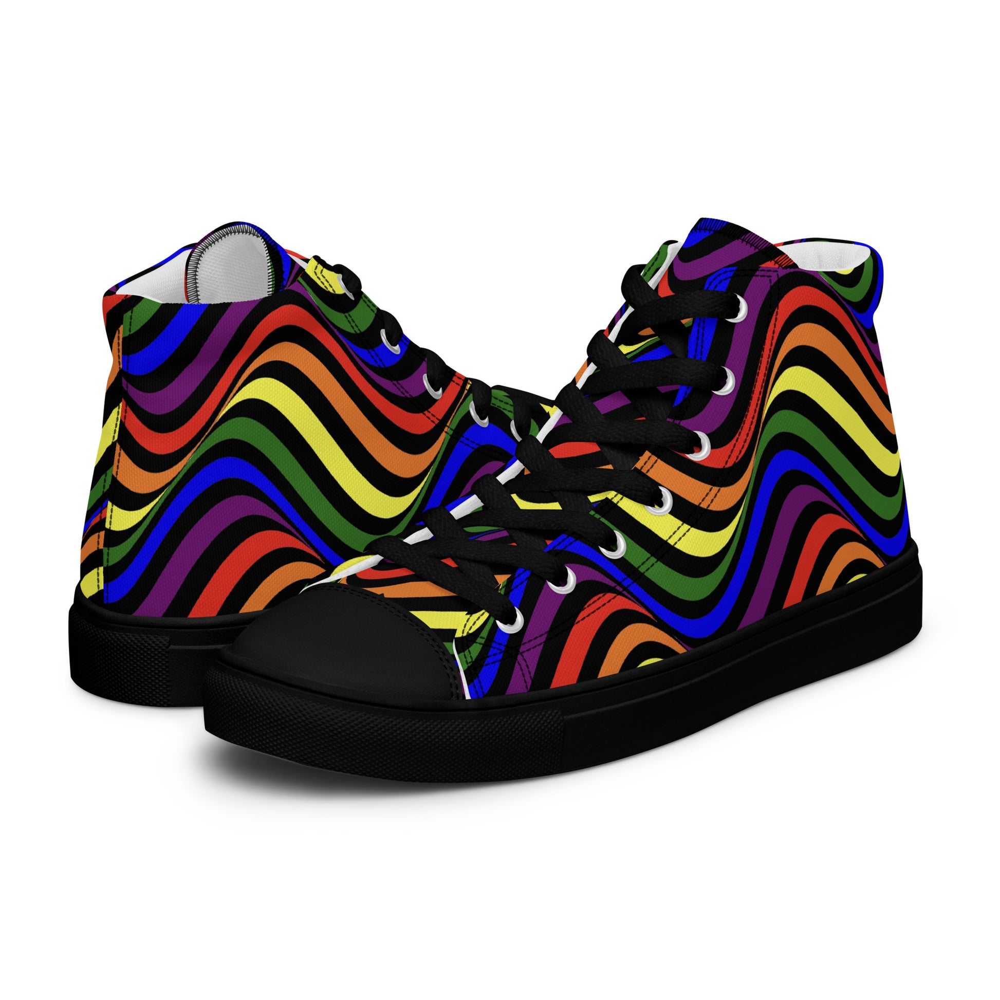 LGBTQ Pride Wavey Men’s High Top Canvas Athletic Shoes Black Pride mens-high-top-canvas-shoes-black-left-657e7ff0aba0b