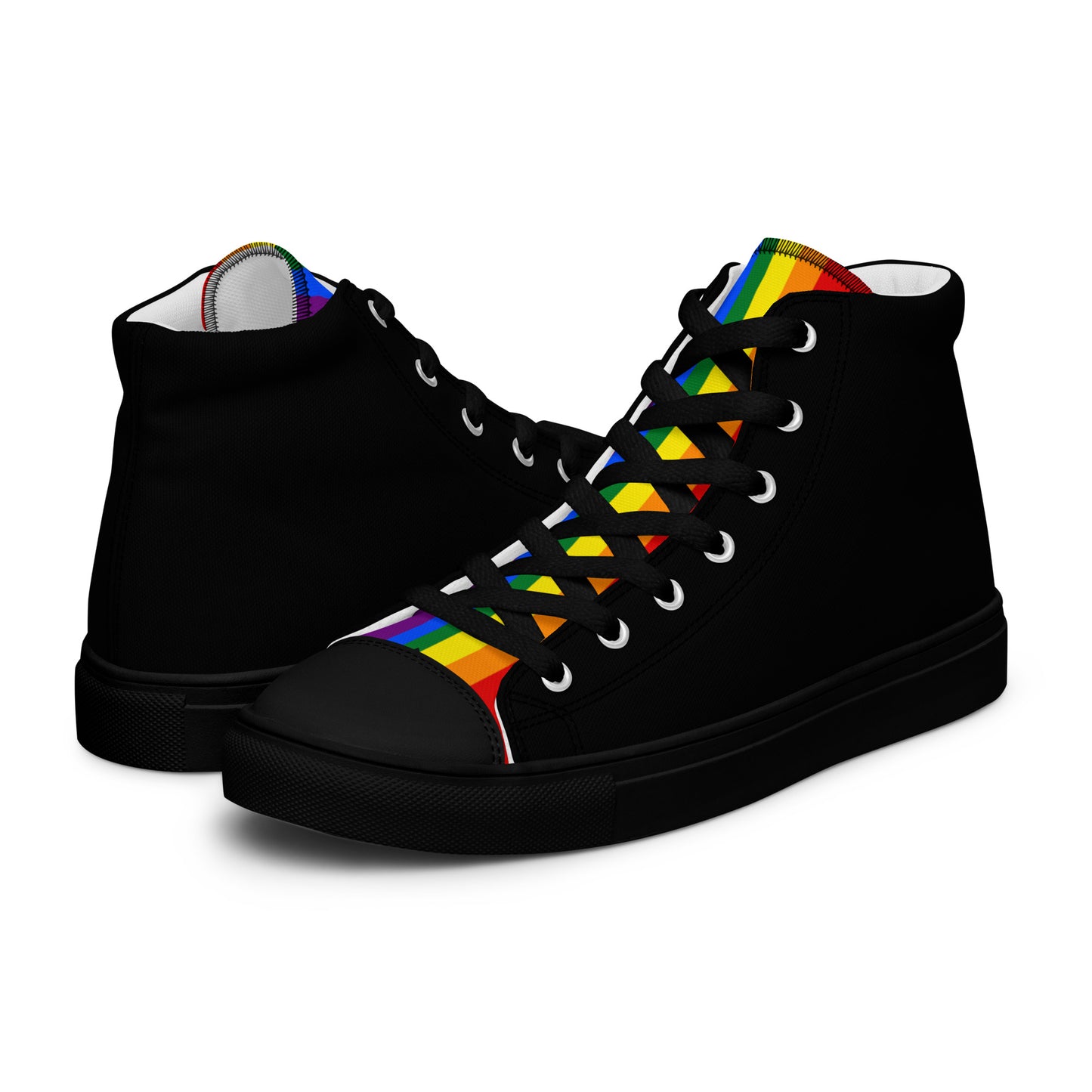 LGBTQ Pride Stripe Men’s High Top Canvas Athletic Shoes - Black mens-high-top-canvas-shoes-black-left-65860f0c99799