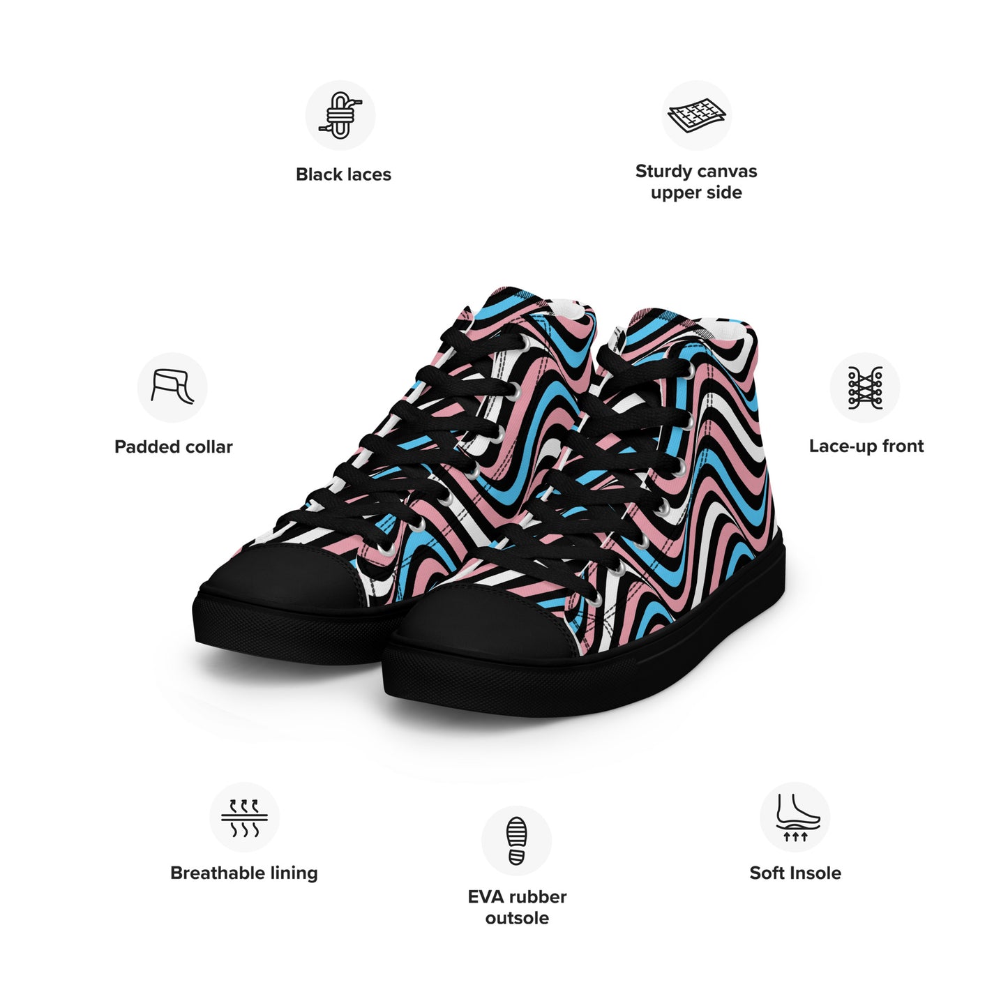 Transgender Trans Wavey Men’s High Top Canvas Athletic Shoes mens-high-top-canvas-shoes-black-left-front-657e5cfca1c7b