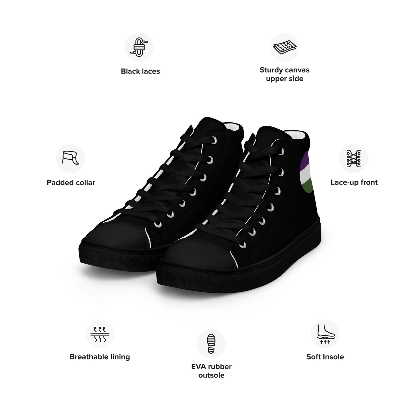 Genderqueer Men’s High Top Canvas Athletic Shoes mens-high-top-canvas-shoes-black-left-front-657e6437ae433