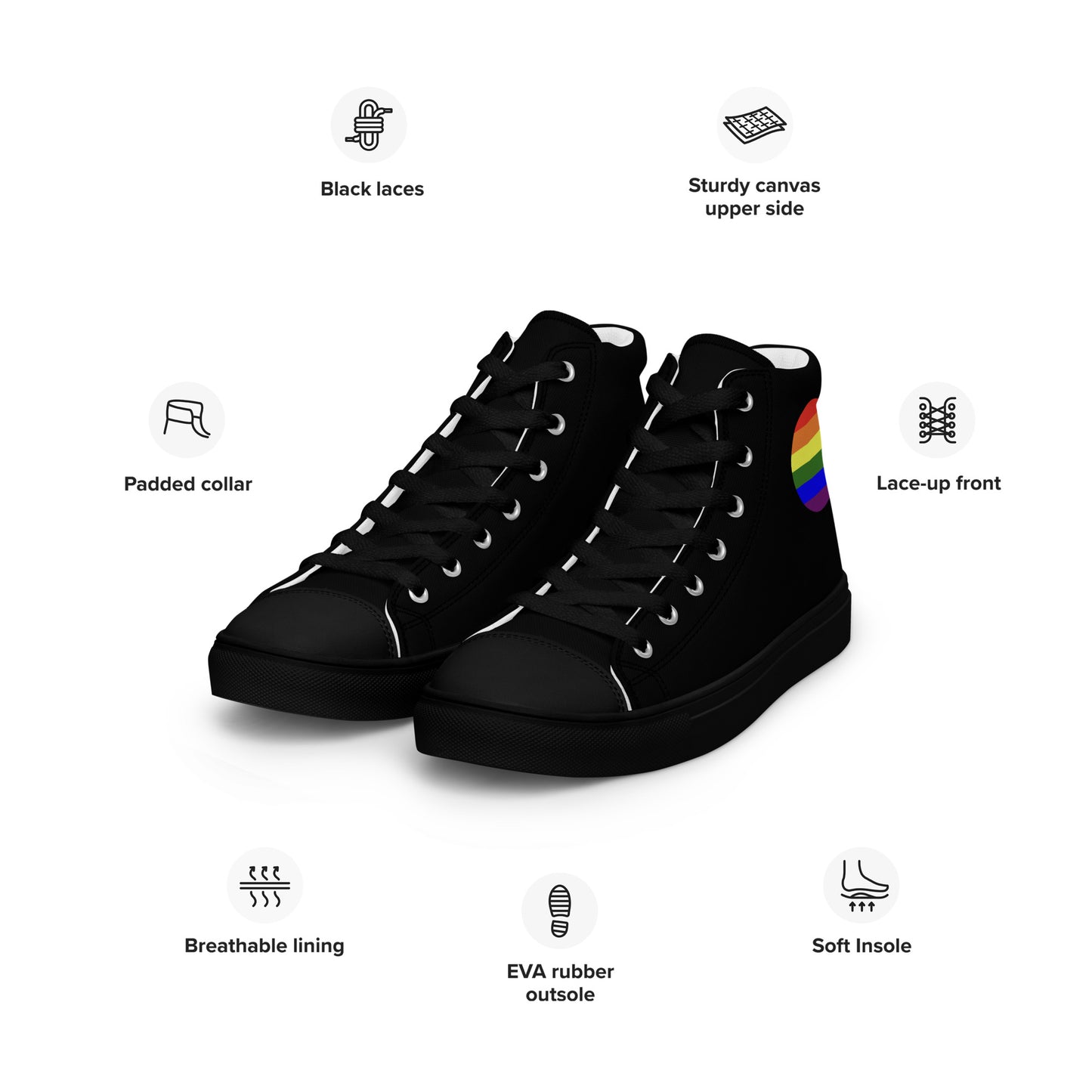 LGBTQ Pride Men’s High Top Canvas Athletic Shoes mens-high-top-canvas-shoes-black-left-front-657e66a4b0254